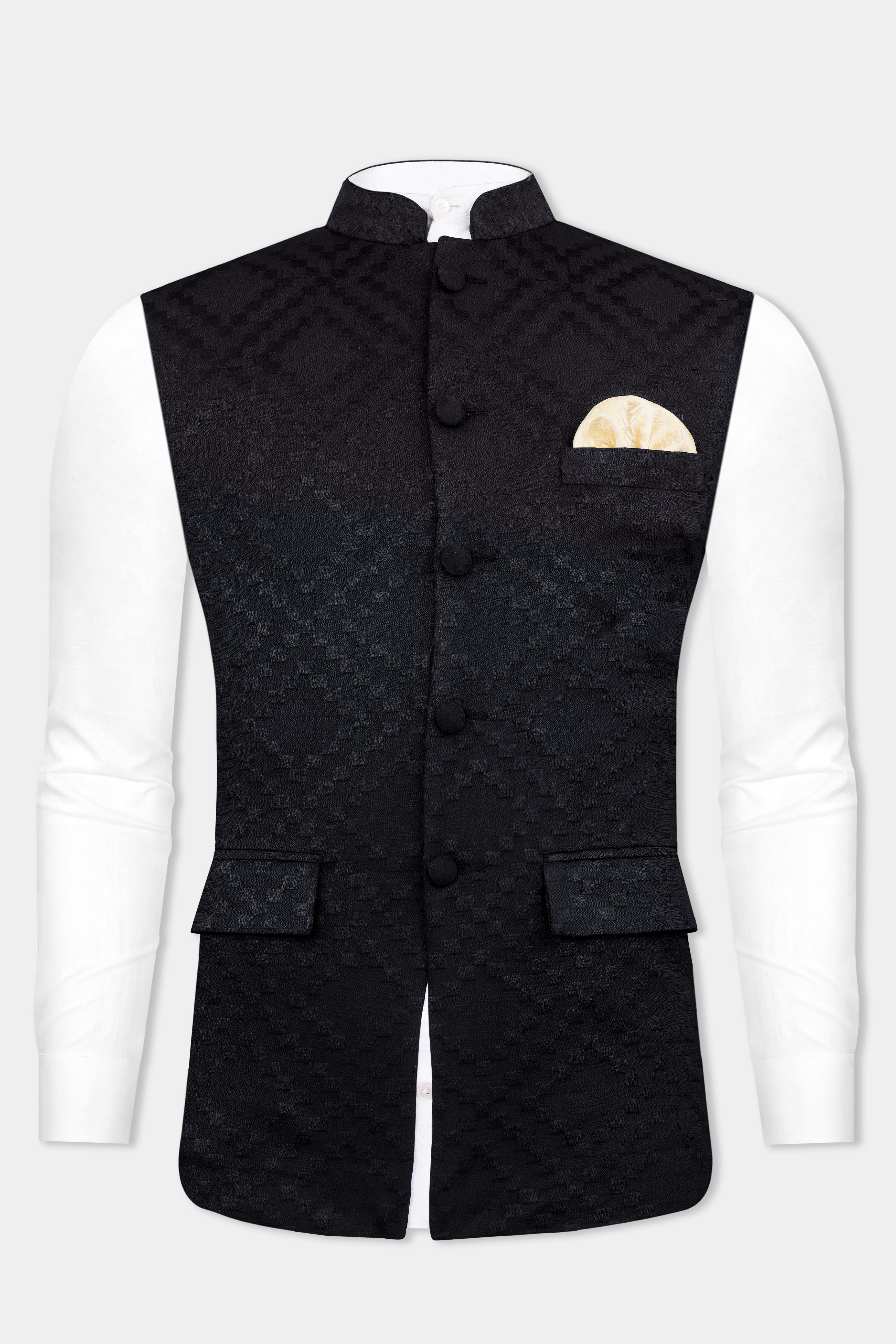 Jade Black Viscose Embroidered Designer Nehru Jacket