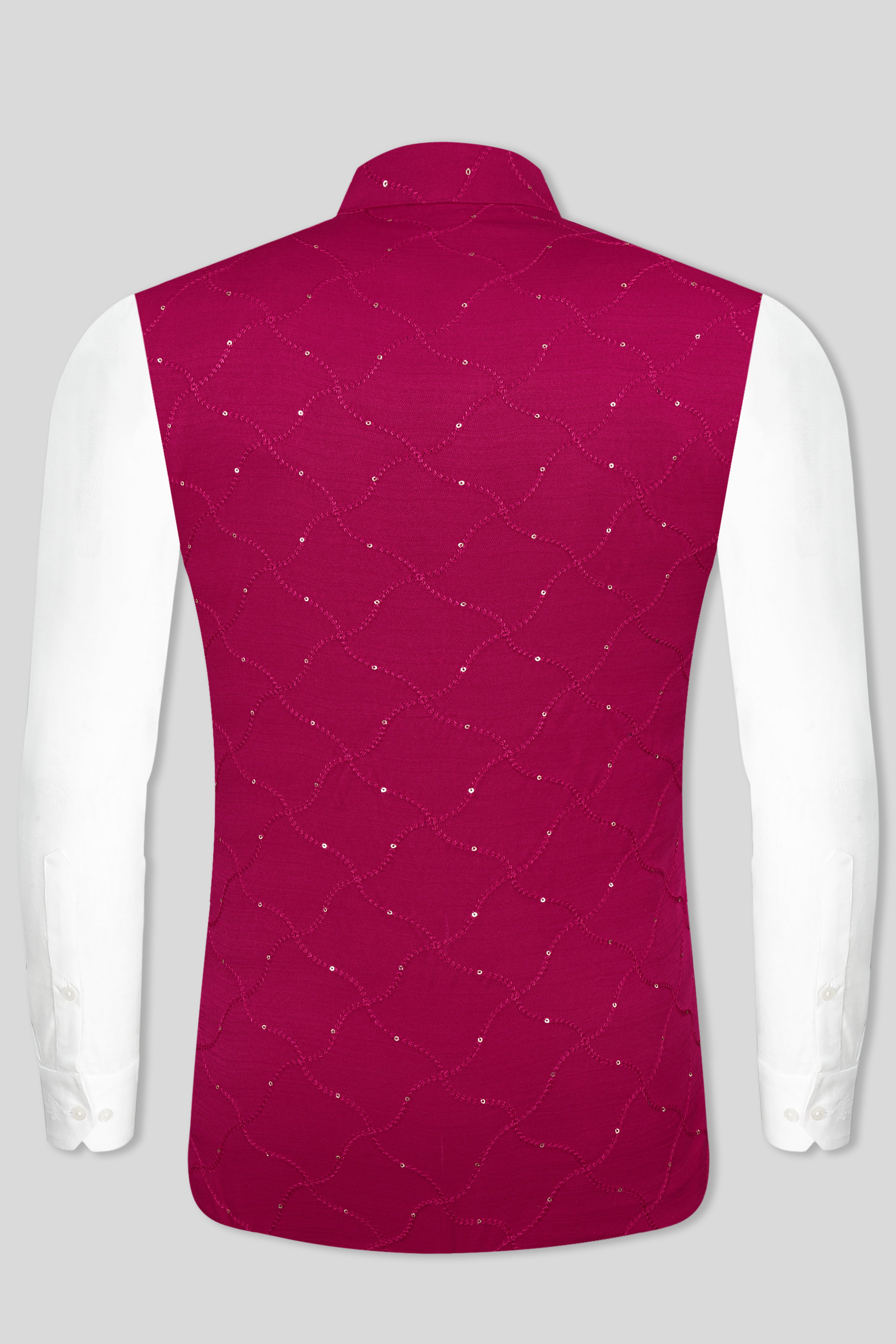 Cardinal Pink Viscose Embroidered With Tikki Work Designer Nehru Jacket