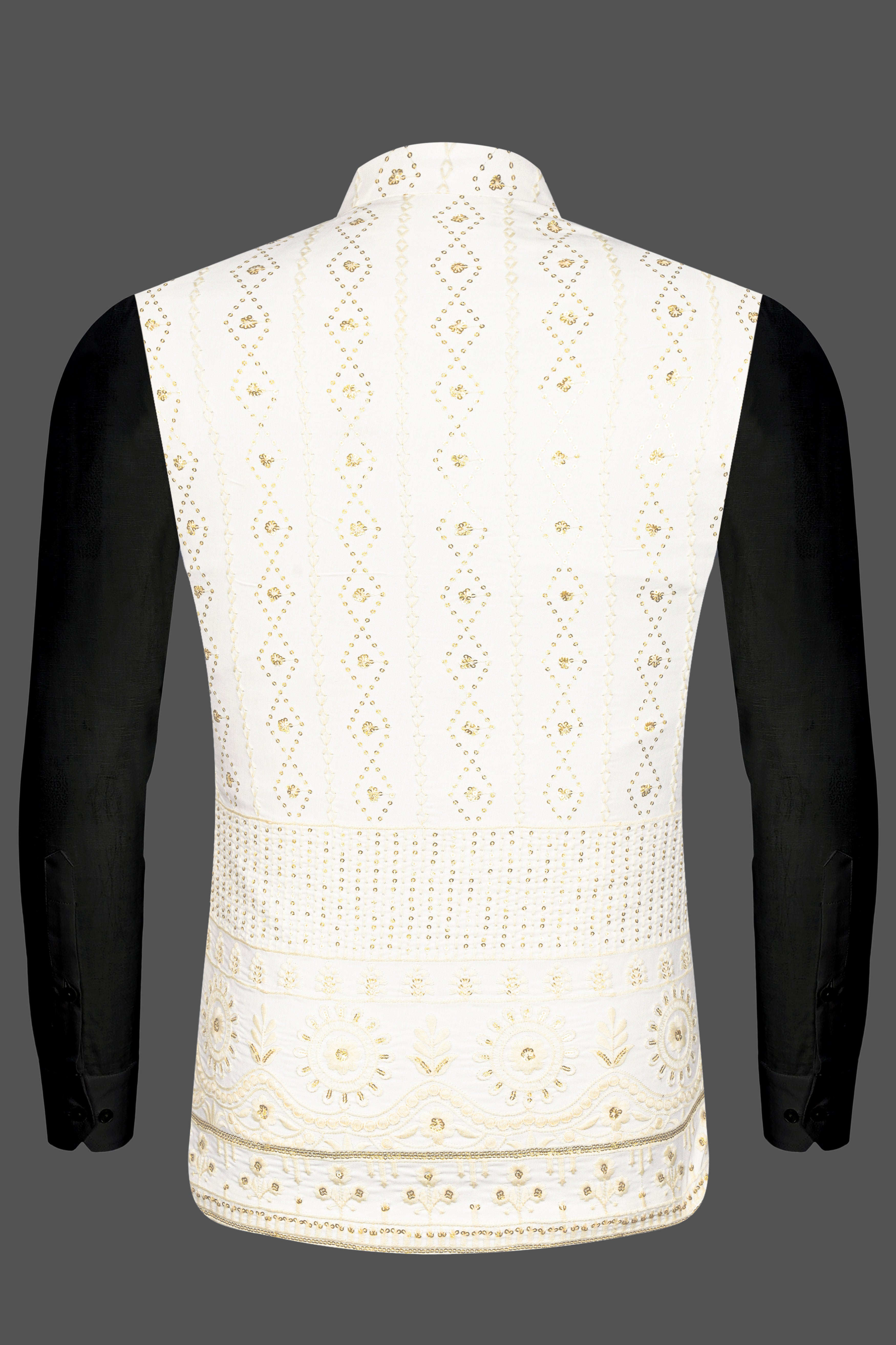 Albescent Cream With Sequin Embroidered Designer Nehru Jacket