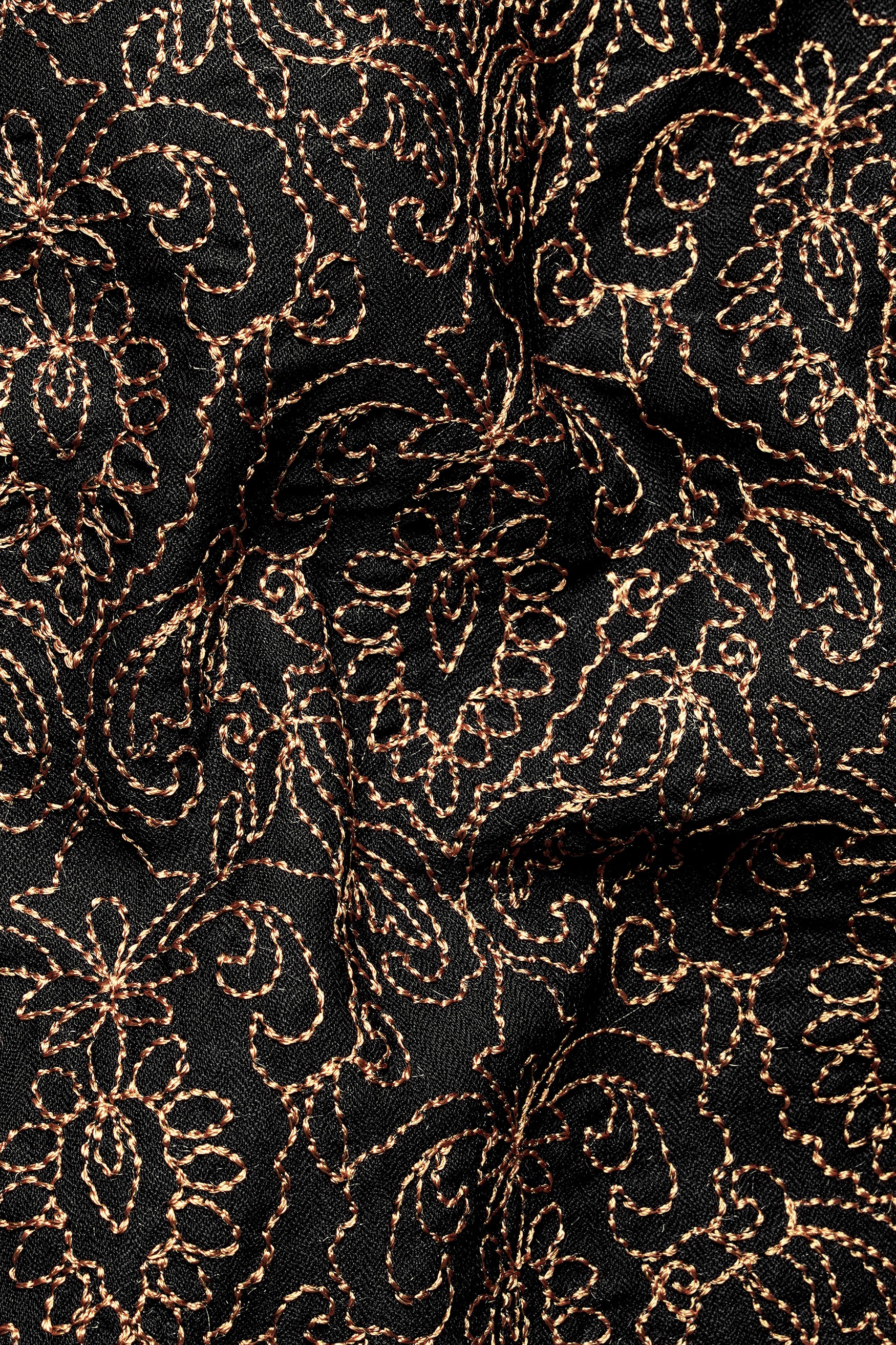 Jade Black Thread Embroidered Designer Viscose Nehru Jacket