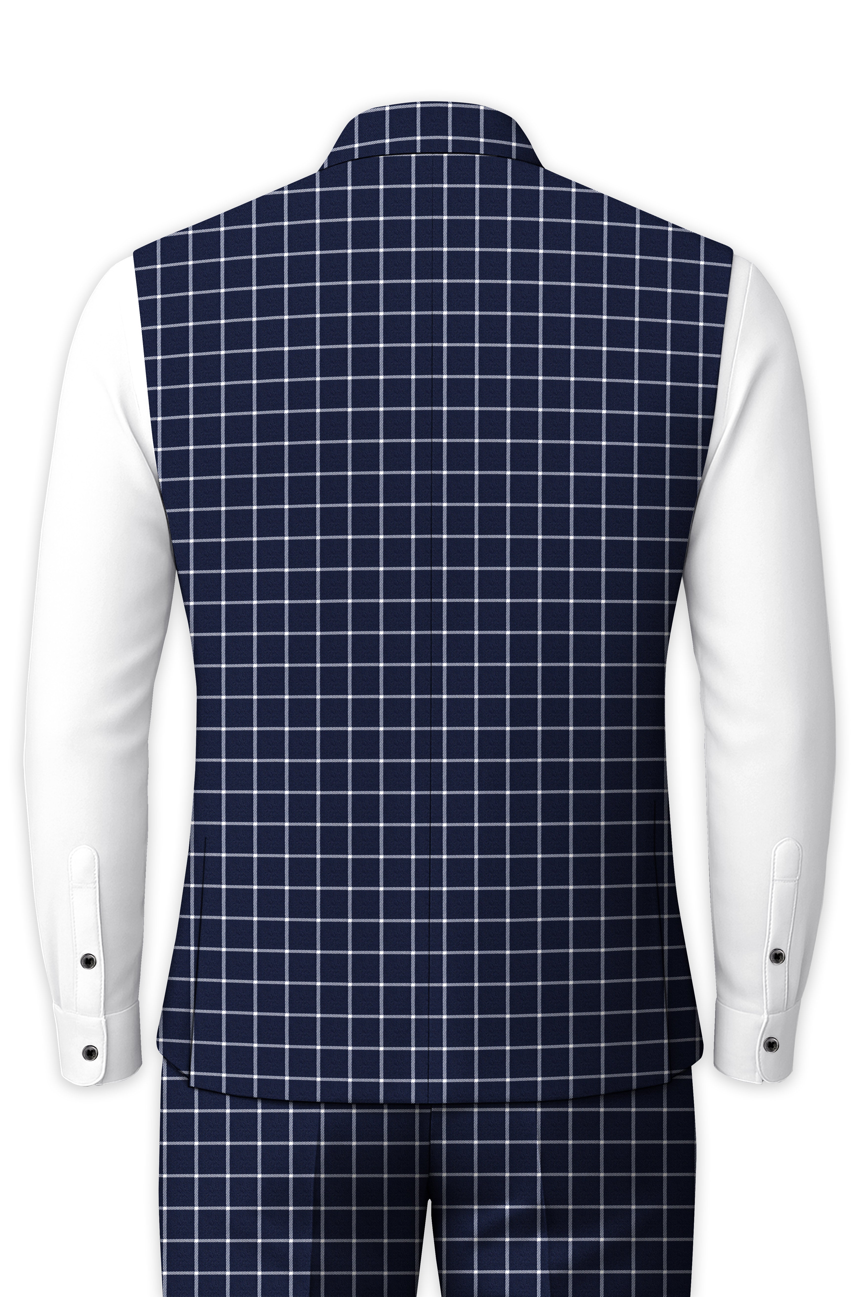 Panevik-Admiral Blue and White Windowpane Wool Rich Nehru Jacket