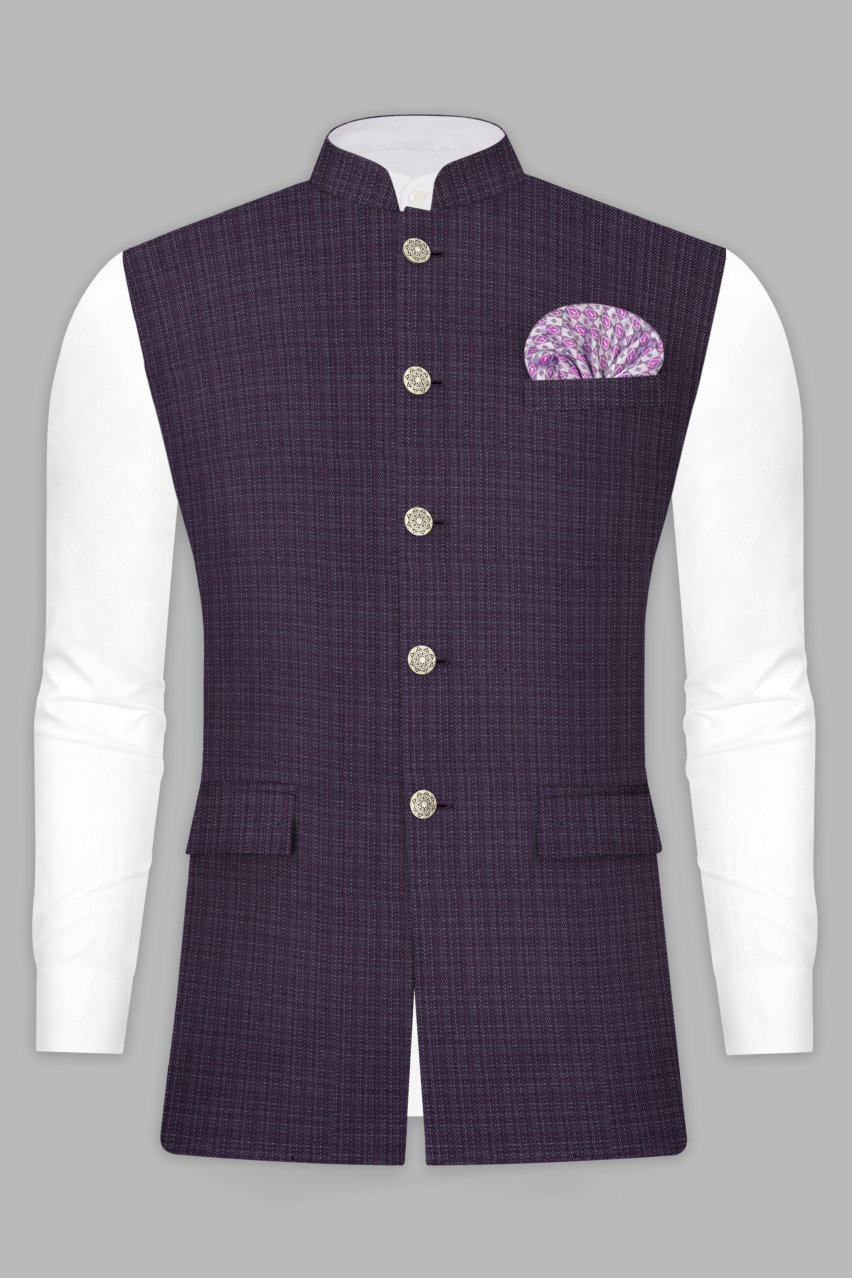 Blackcurrant Textured Wool Rich Nehru Jacket
