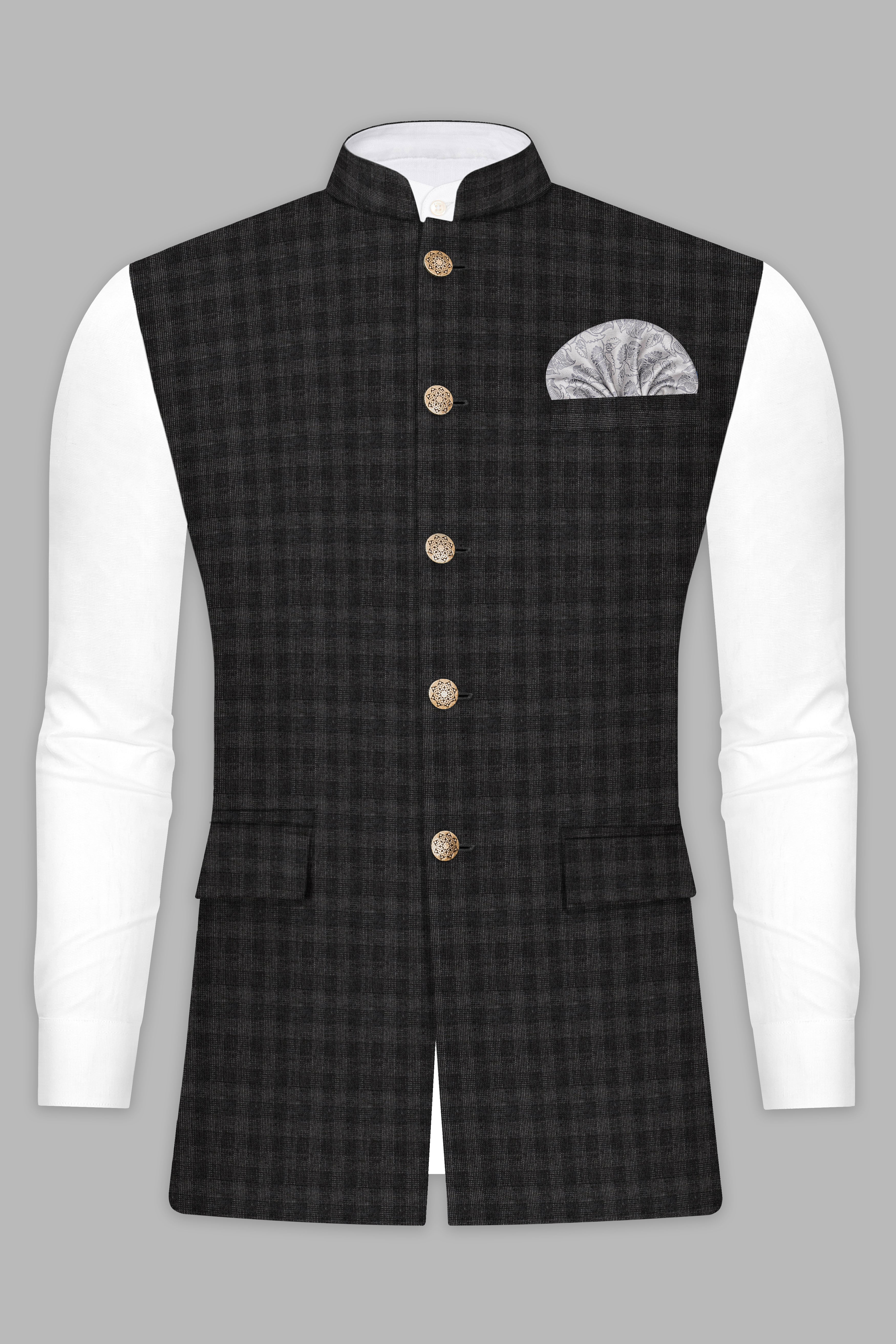 Thunder Gray Plaid Wool Rich Nehru jacket