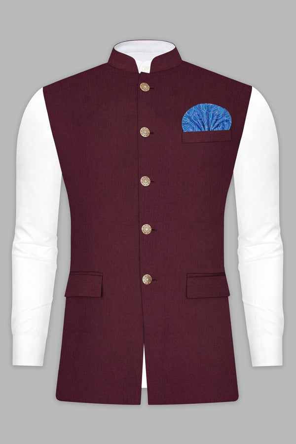 Tamarind Maroon Wool Blend Nehru Jacket