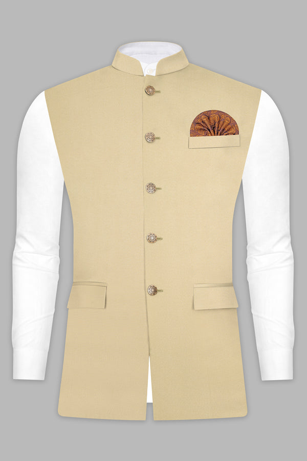 Hampton Cream Houndstooth Textured Wool Rich Nehru Jacket