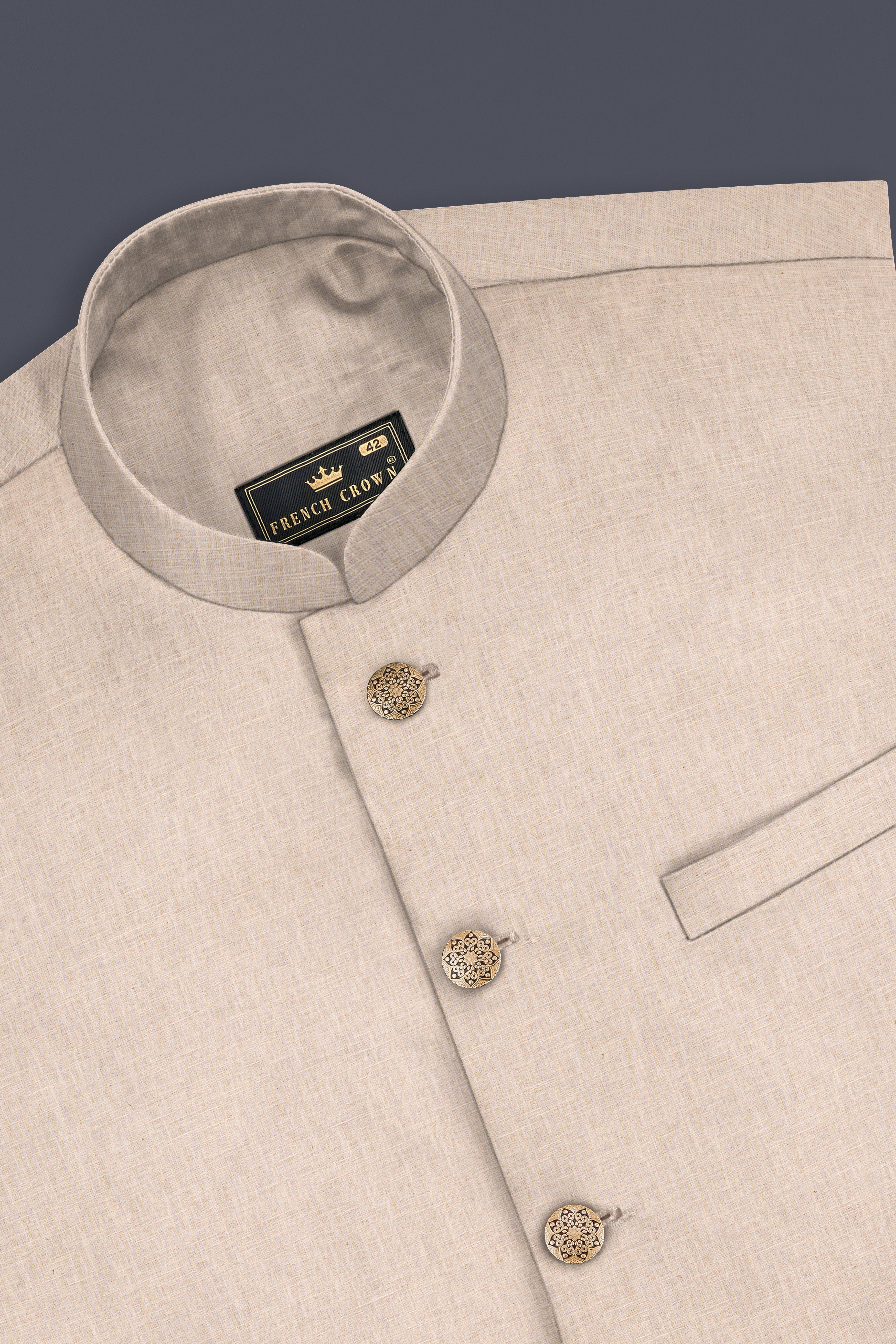 Sisal Cream Luxurious Linen Nehru Jacket