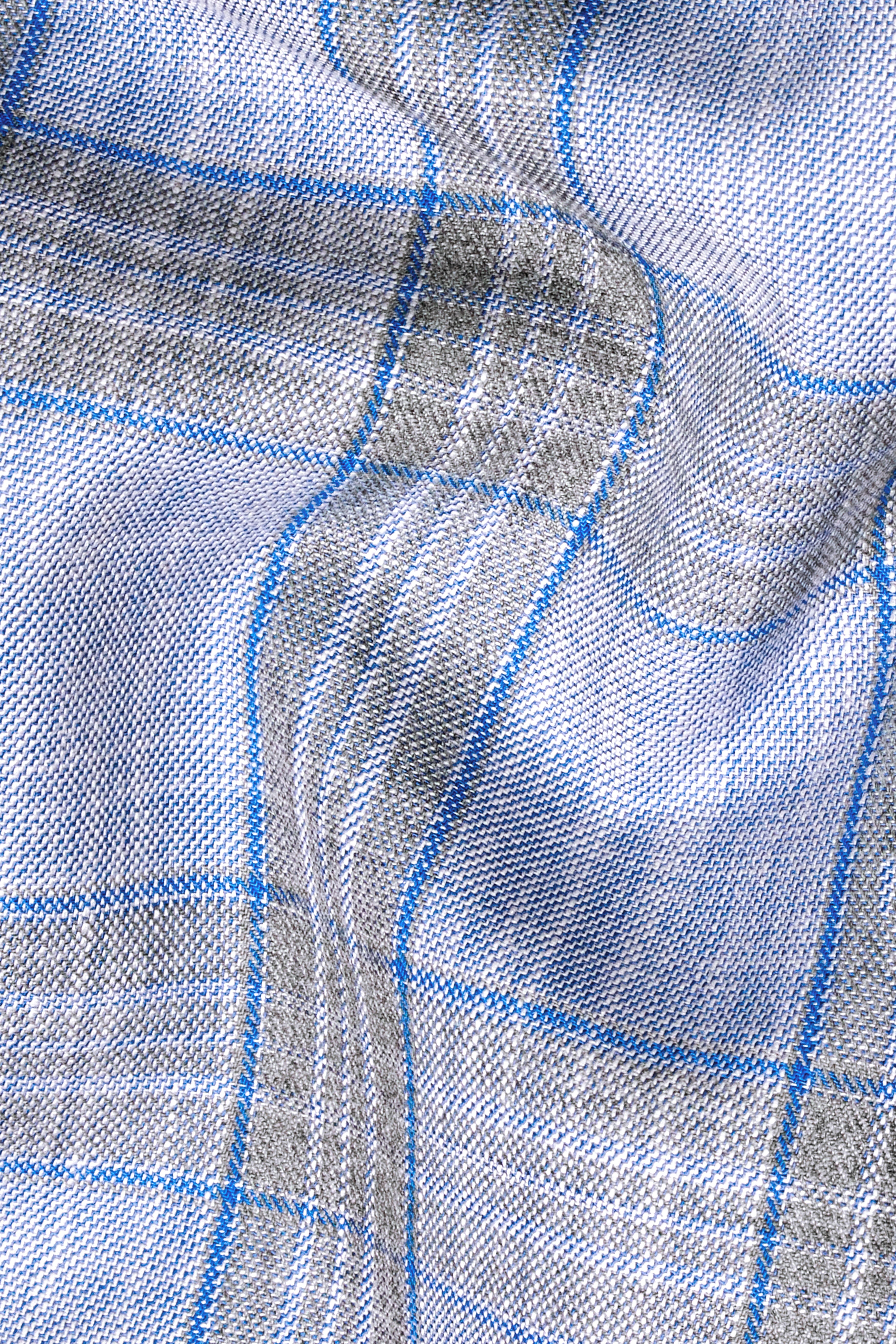 Carolina Blue Plaid Wool Blend Nehru Jacket