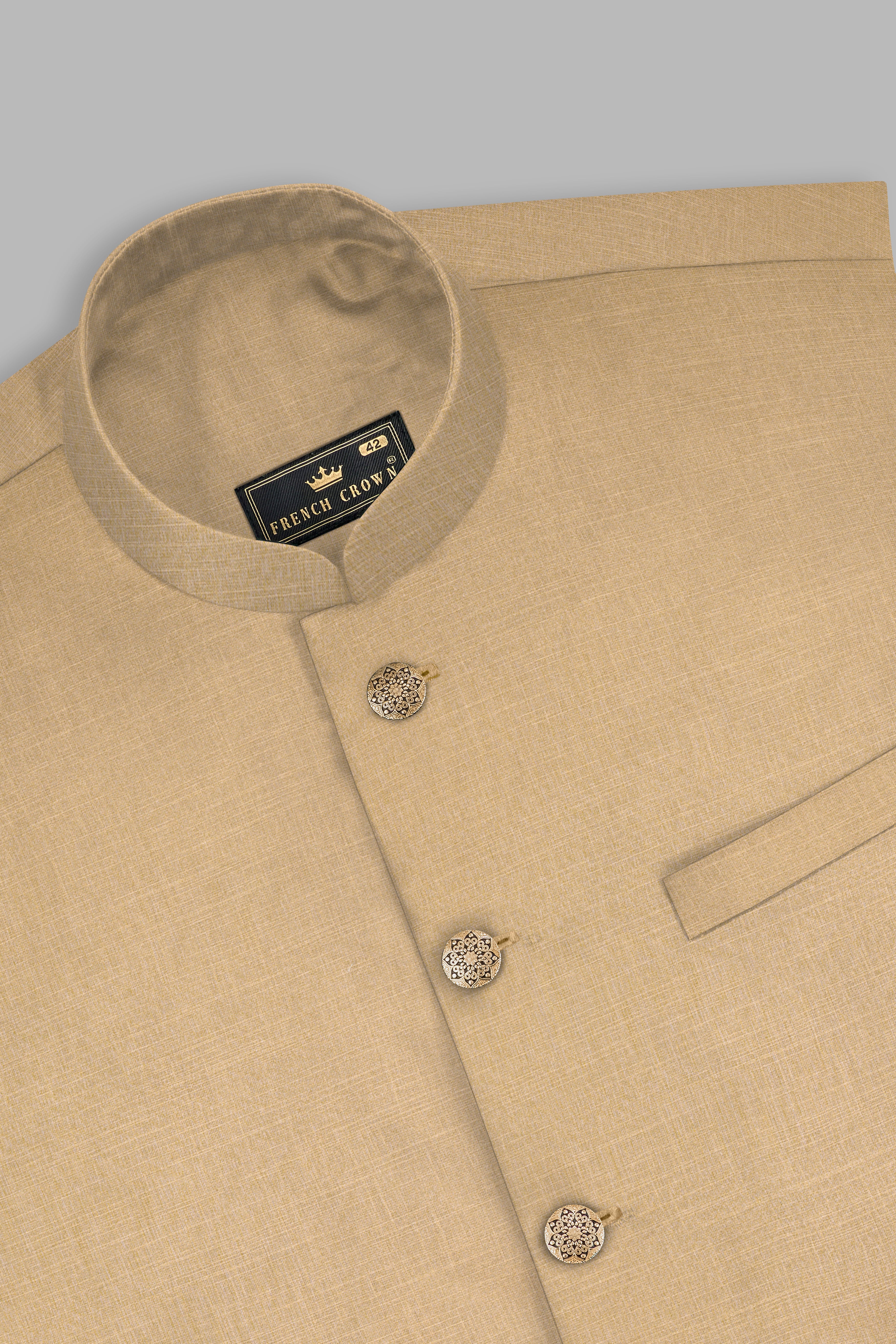 Sandrift Cream Luxurious Linen Nehru Jacket