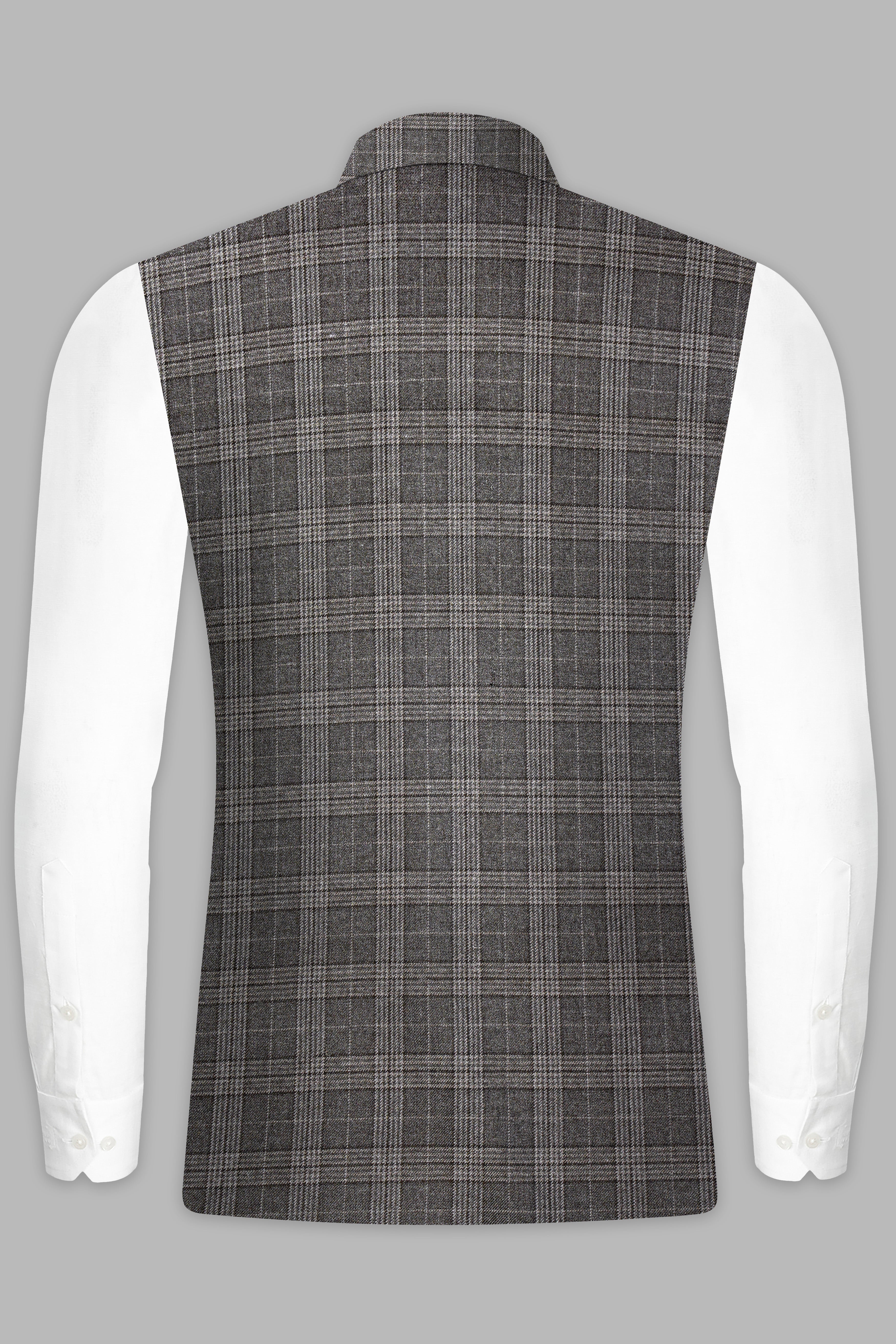 Iridium Gray Plaid Tweed Wool Blend Nehru Jacket