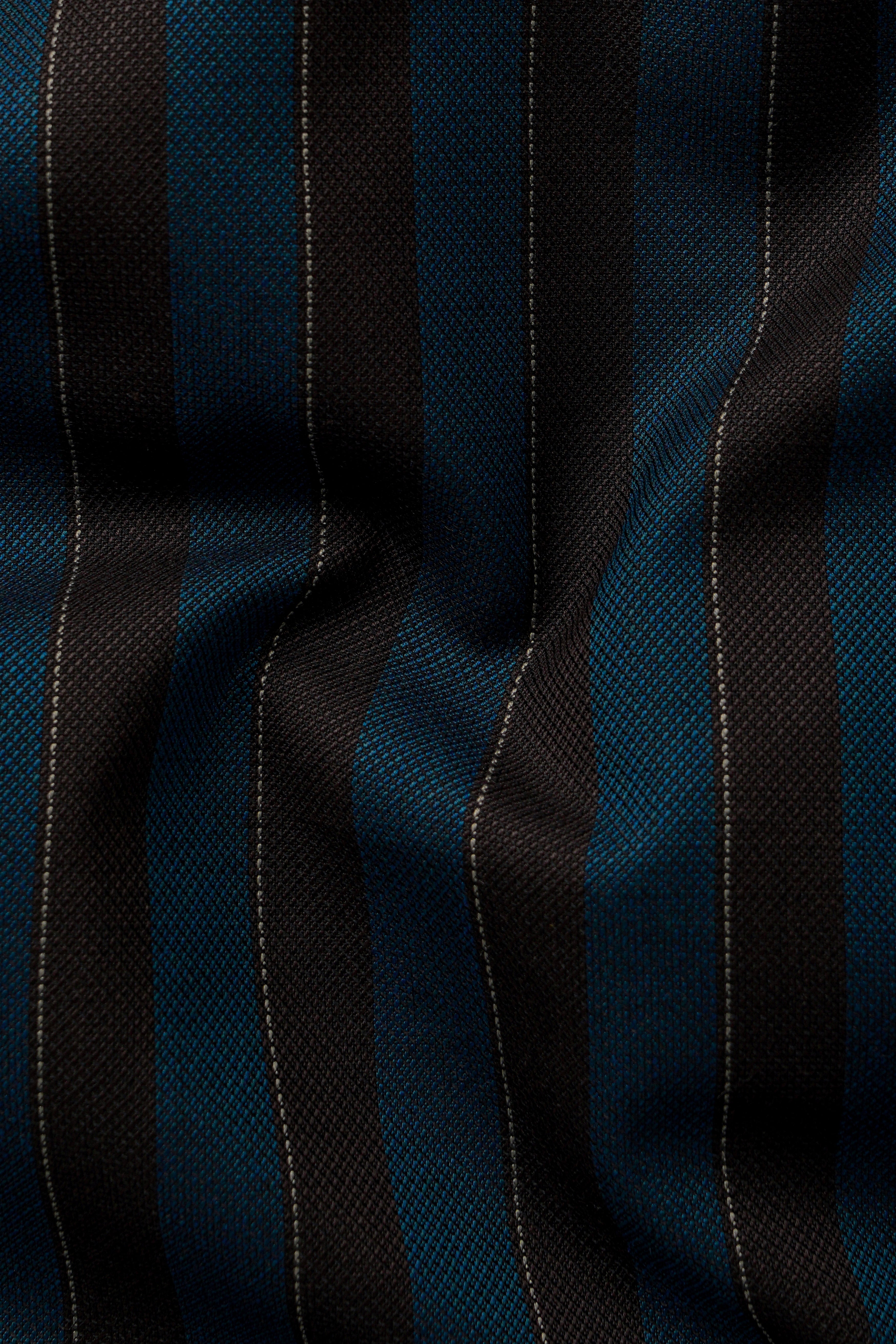 Daintree Blue And Jade Black Striped Wool Blend Nehru Jacket