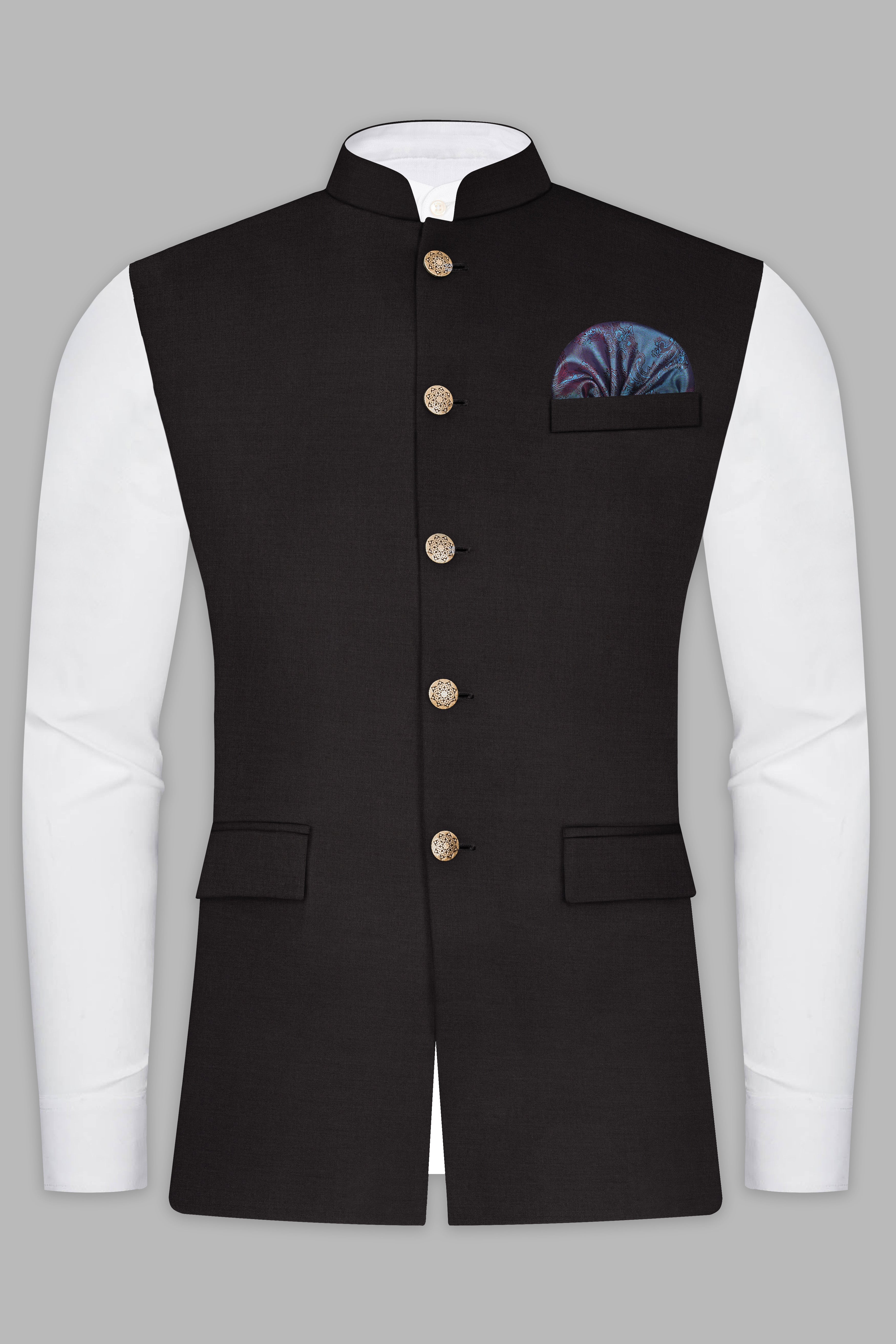 Zeus Brown Solid Wool Rich Nehru Jacket