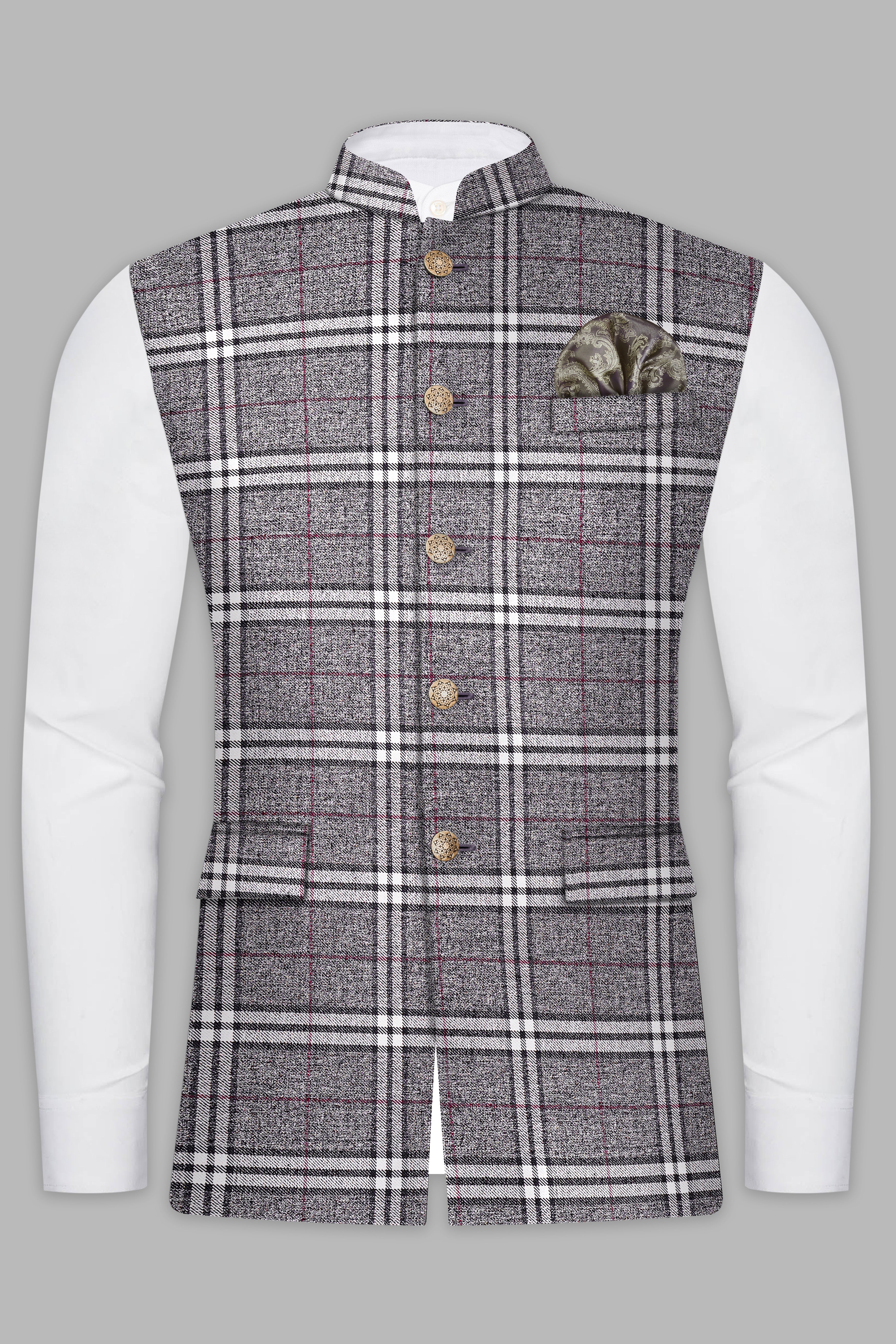 Granite Gray Plaid Wool Rich Nehru Jacket