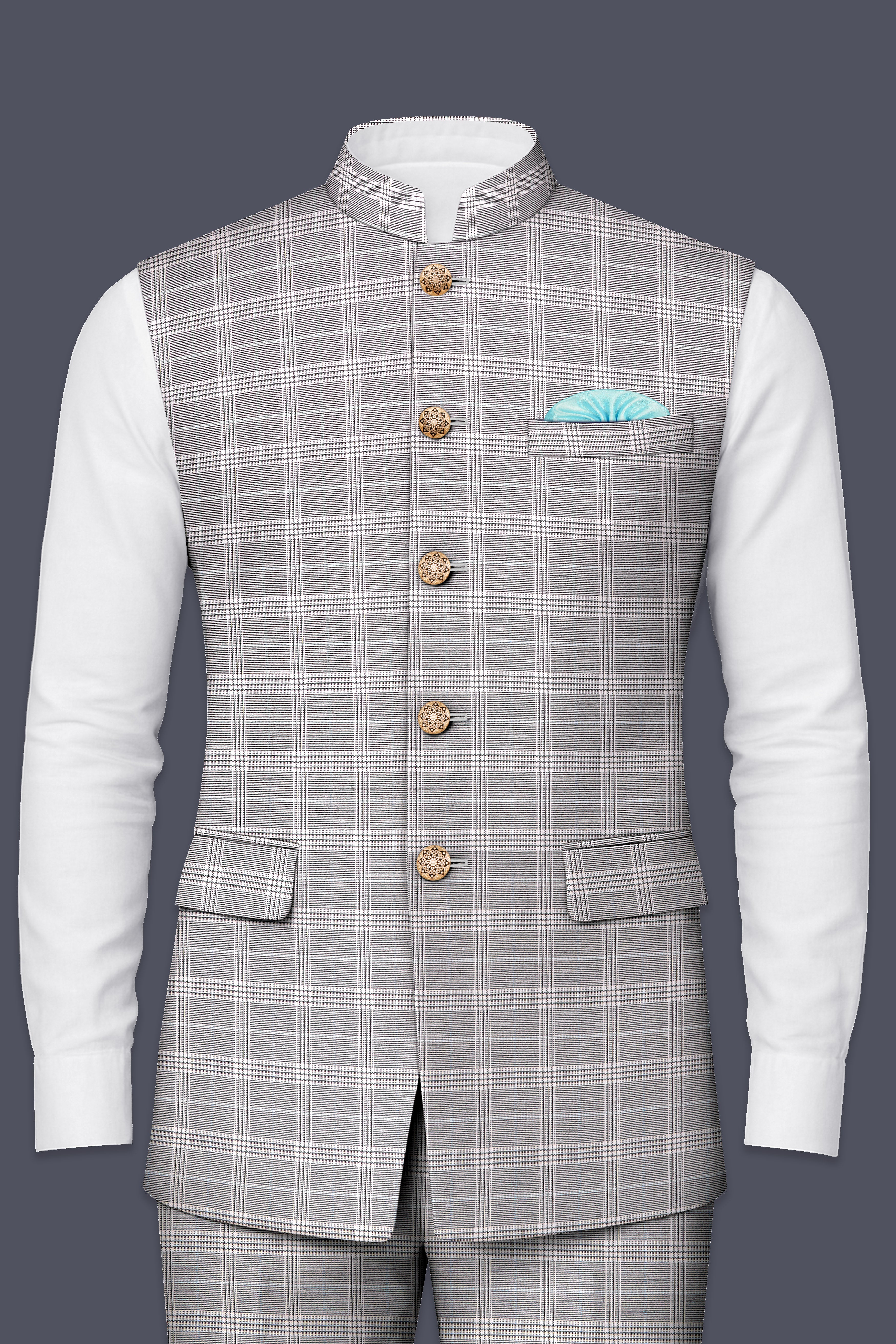 Monsoon Gray Plaid Wool Rich Nehru Jacket