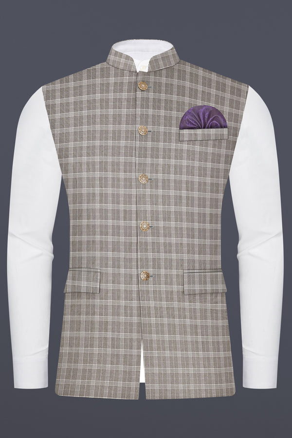 Monsoon Gray Plaid Wool Rich Nehru Jacket