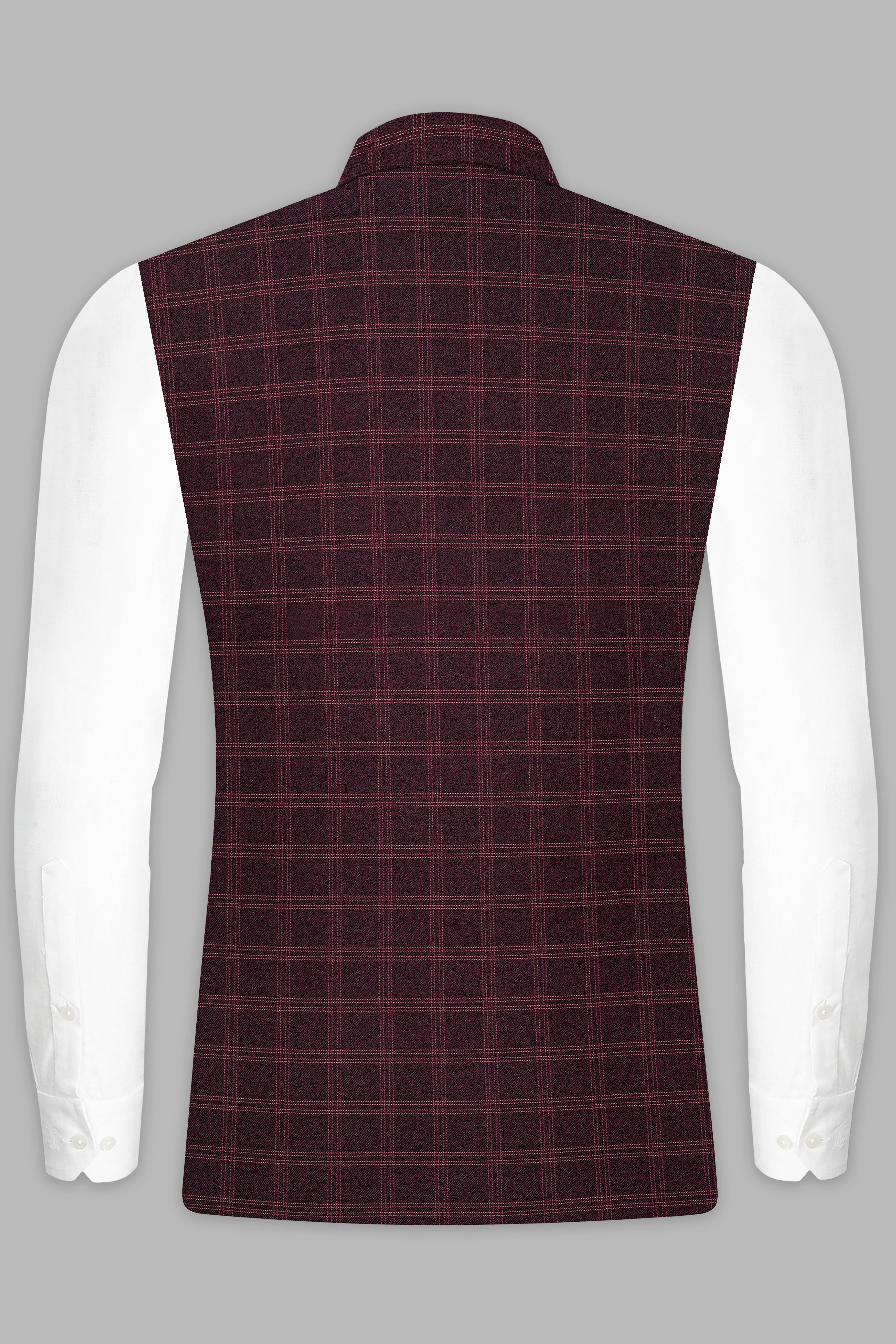 Russett Maroon Plaid Wool Rich Nehru Jacket