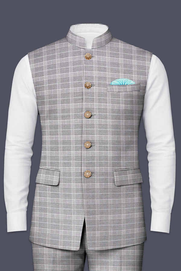 Venus Gray Plaid Wool Rich Nehru Jacket
