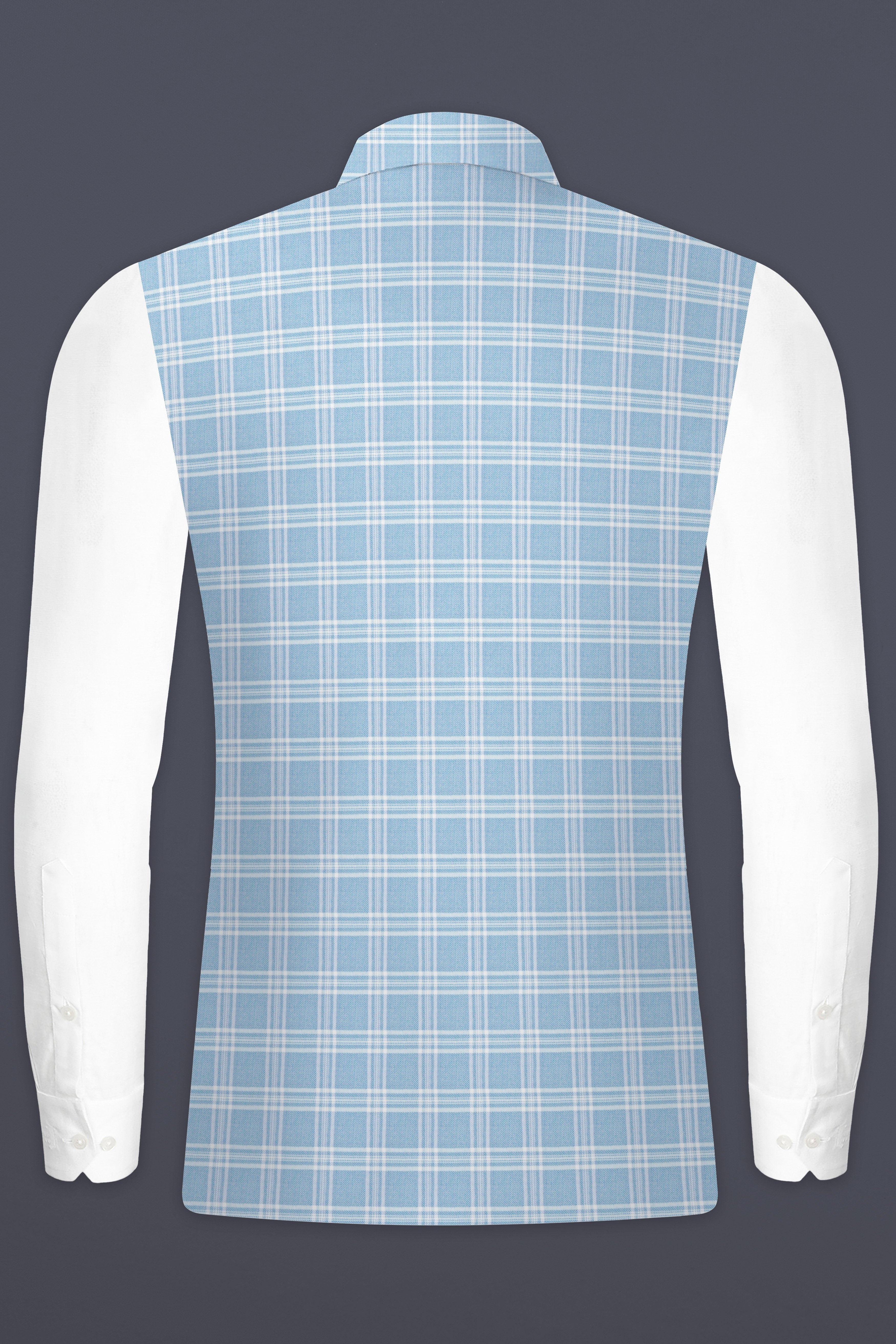 Ziggurat Blue And Bright White Plaid Wool Rich Nehru Jacket