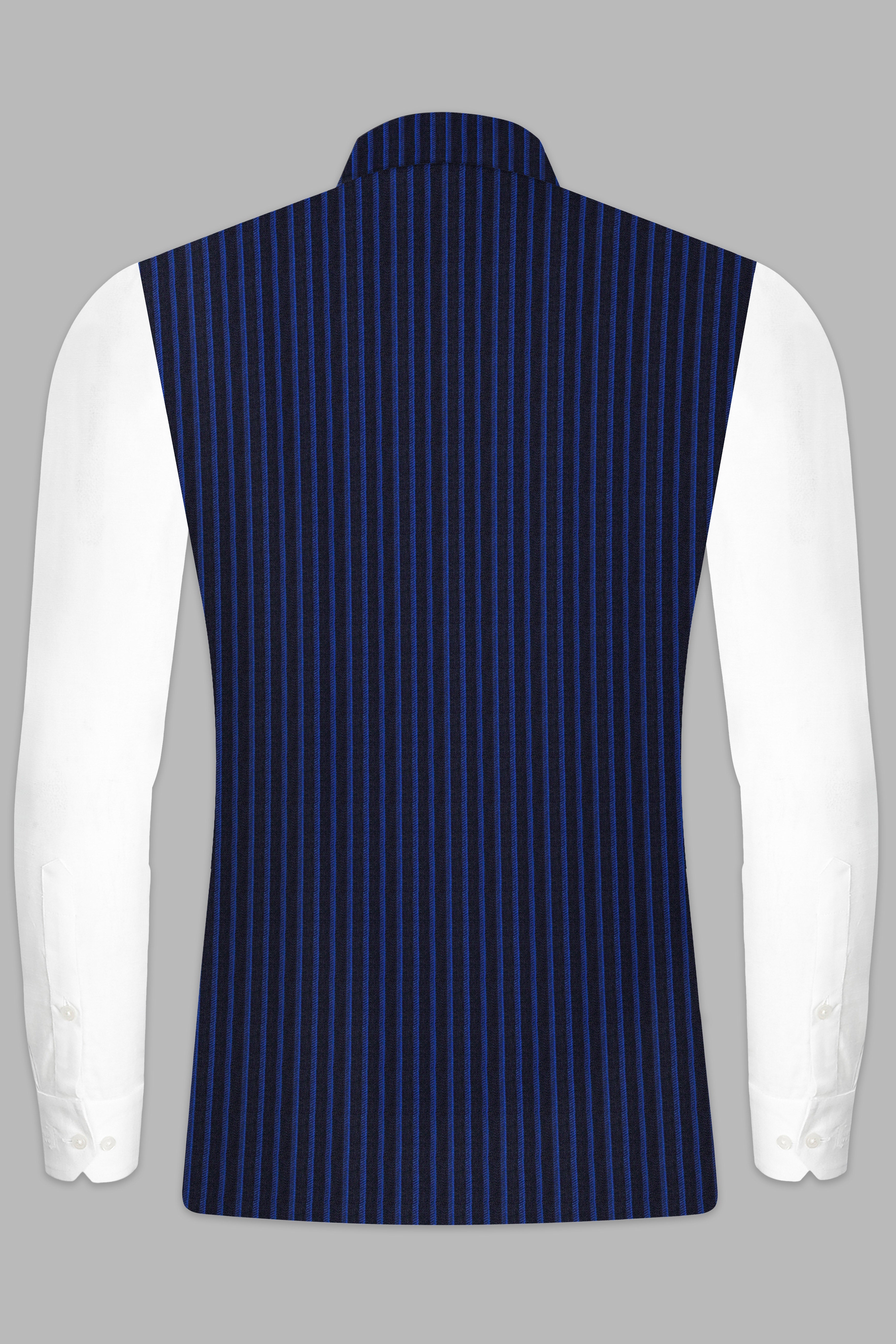 Sapphire Blue And Jade Blue Striped Wool Rich Nehru Jacket