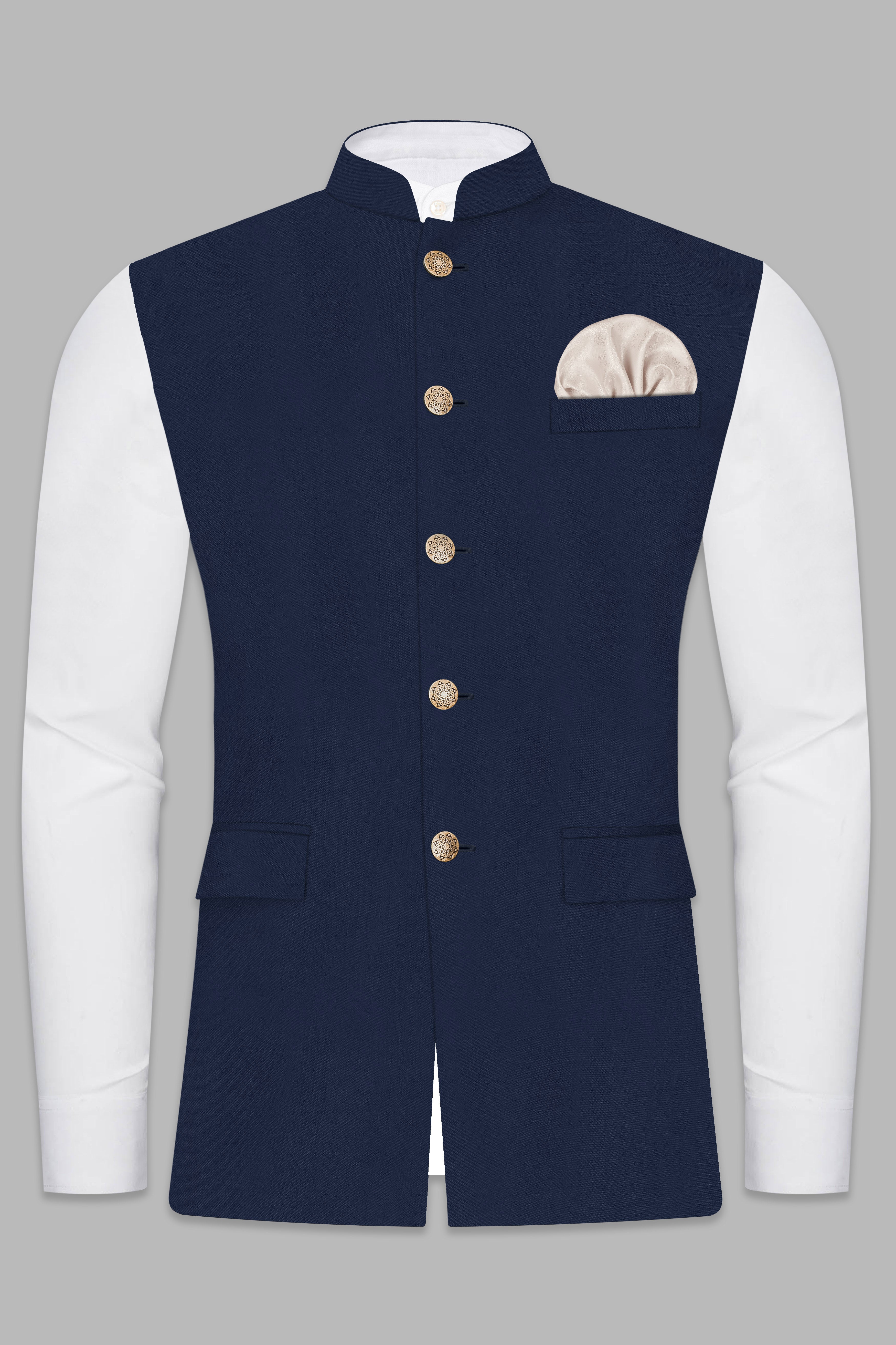 Firefly Blue Solid Wool Rich Nehru Jacket