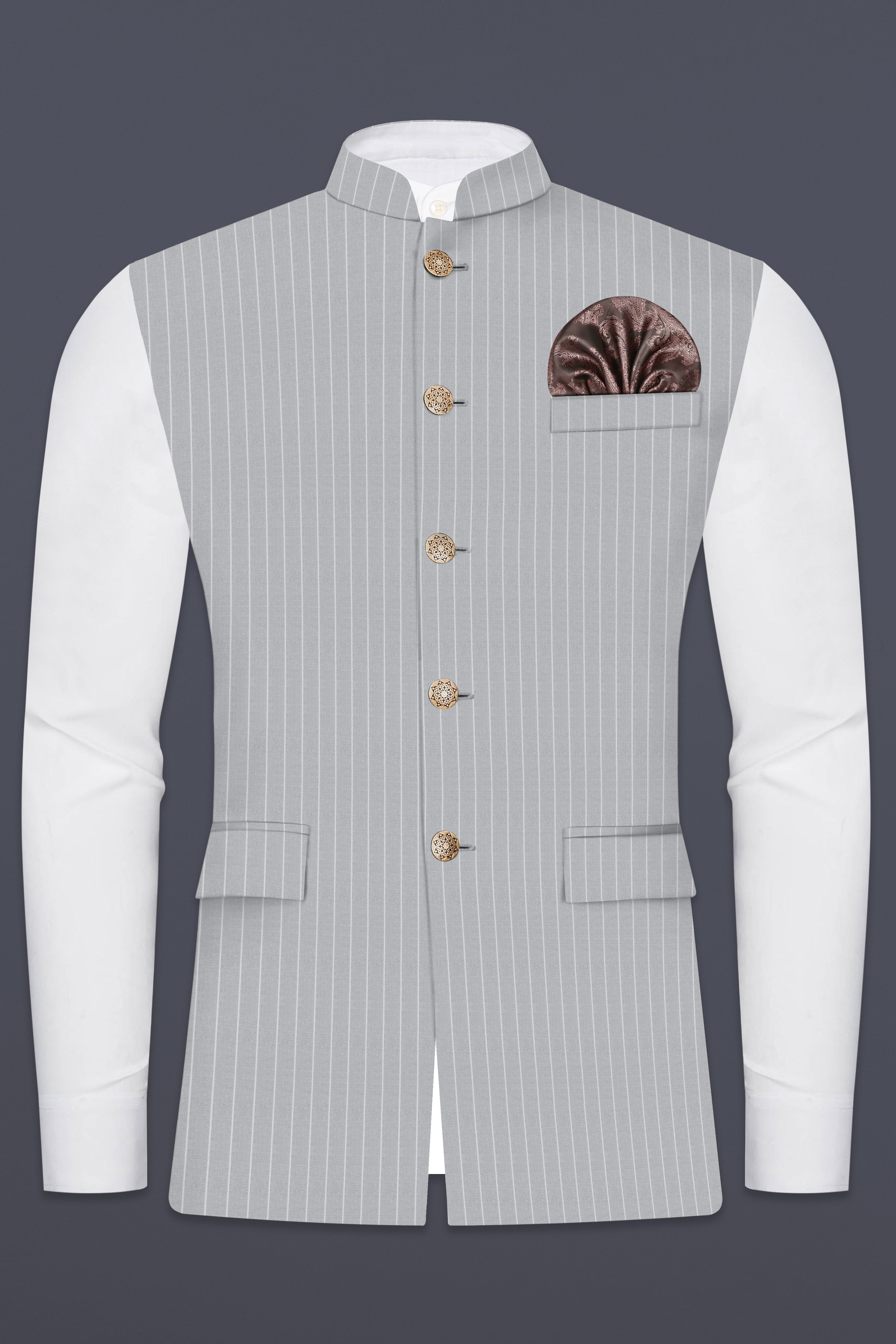 Mercury Gray Stripes Wool Rich Nehru Jacket