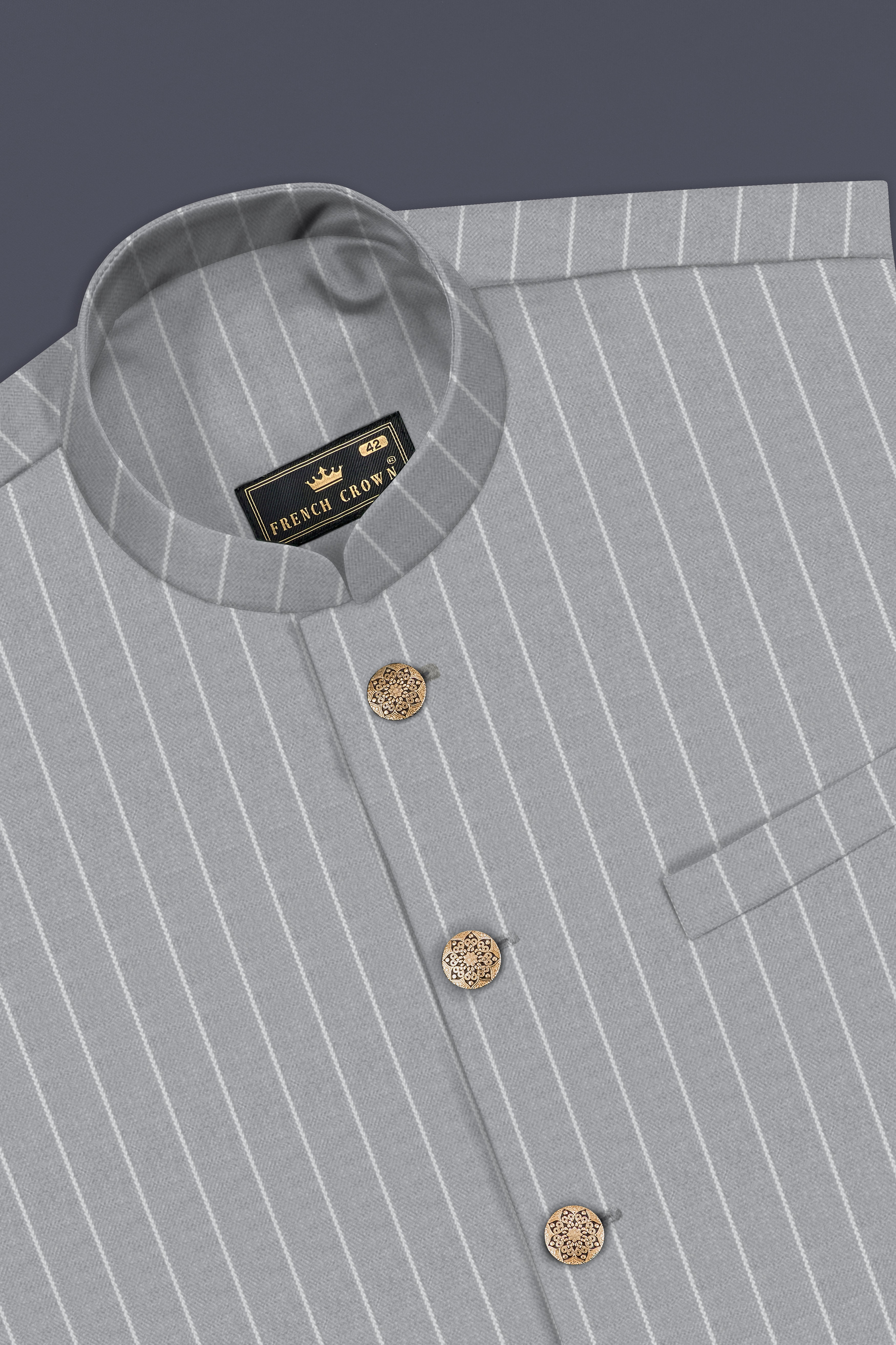 Mercury Gray Stripes Wool Rich Nehru Jacket