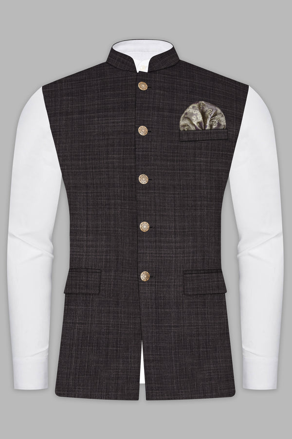 CaféNoir-Piano Brown Textured Wool Rich Nehru Jacket