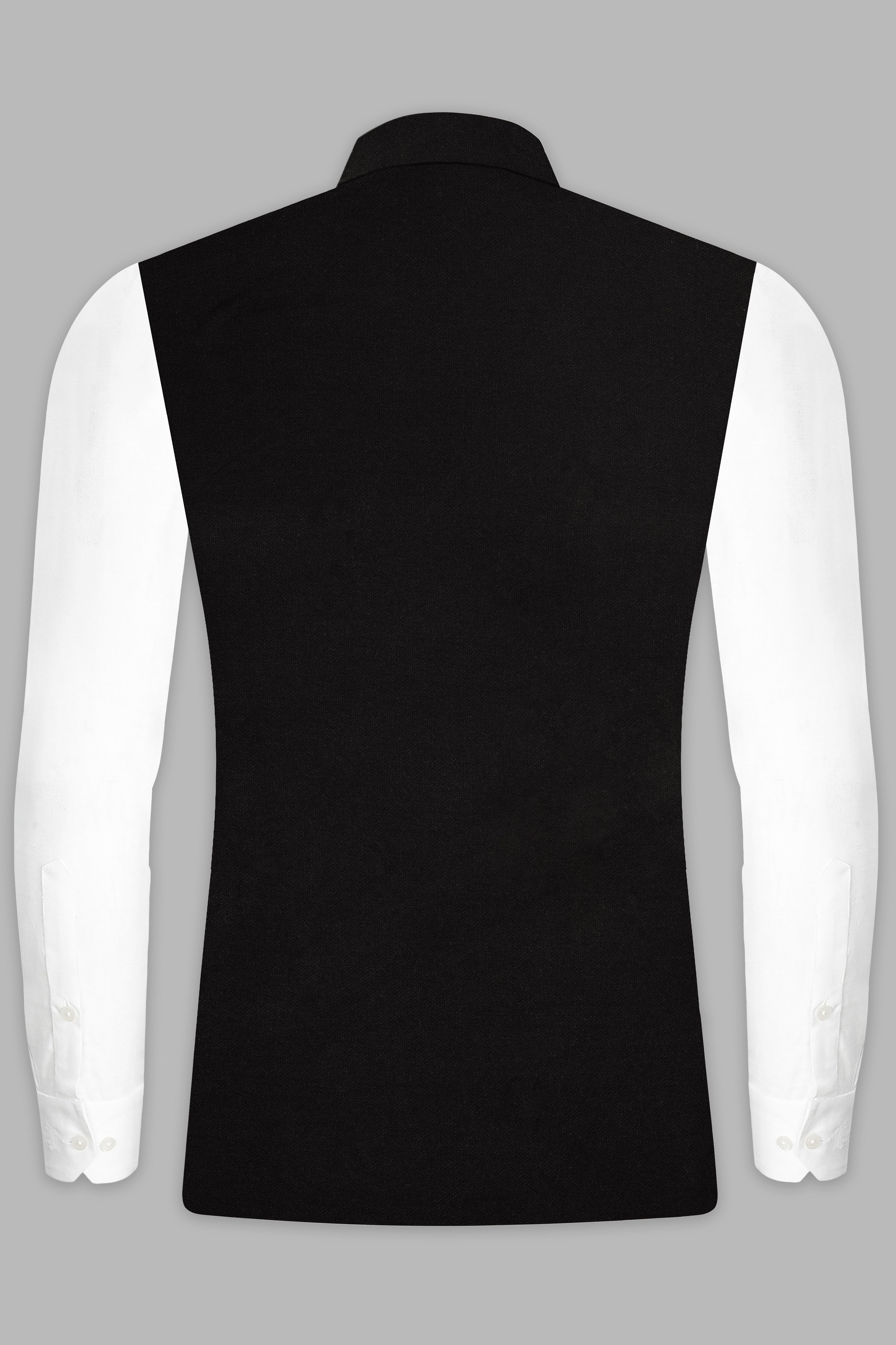 NoirFlex-Jade Black 4-Way Stretch Textured Nehru Jacket