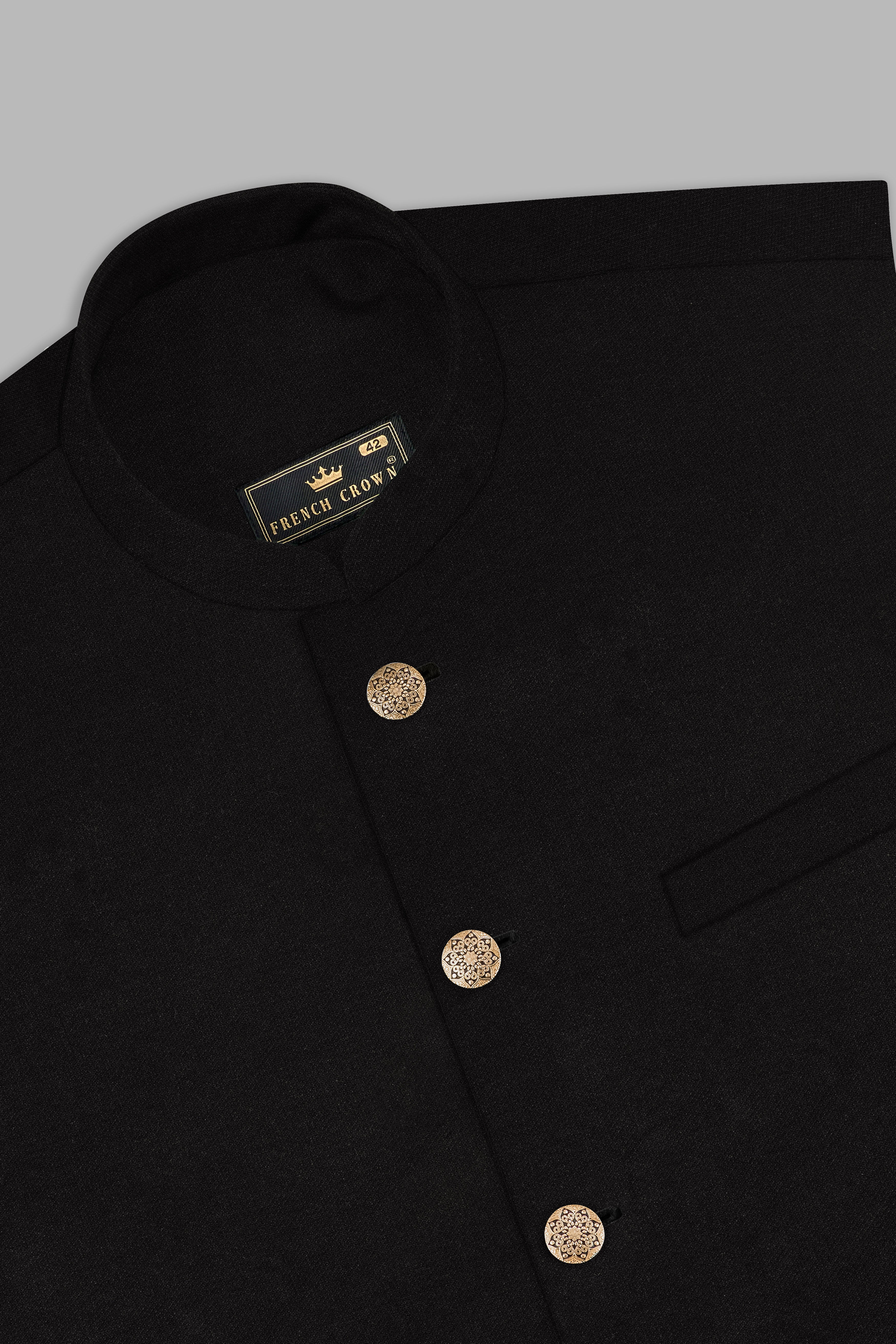 NoirFlex-Jade Black 4-Way Stretch Textured Nehru Jacket