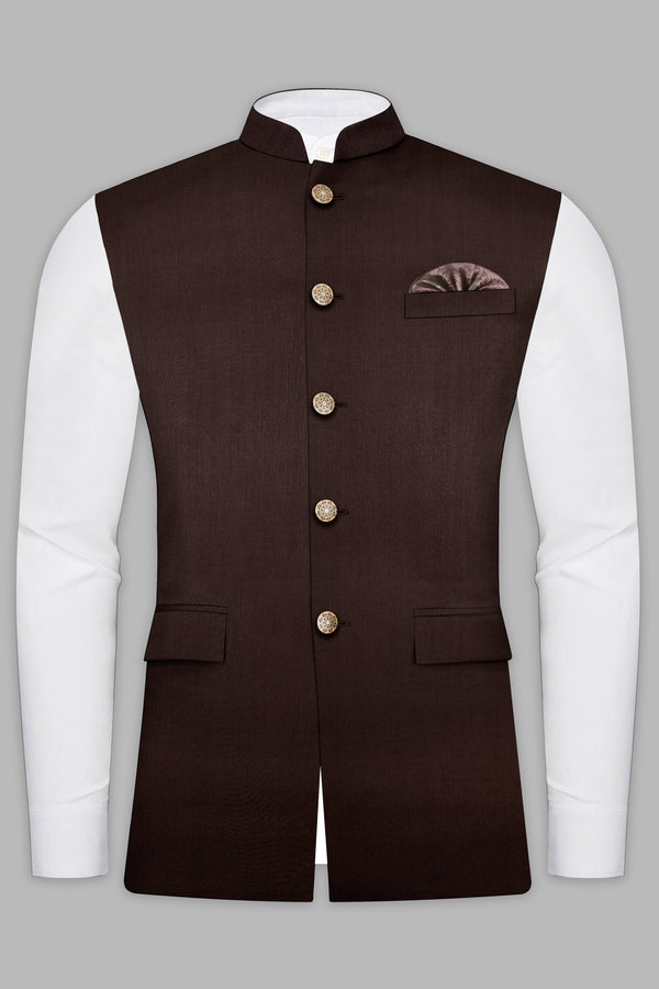 Espresso-Hickory Brown Solid Wool Rich Nehru Jacket