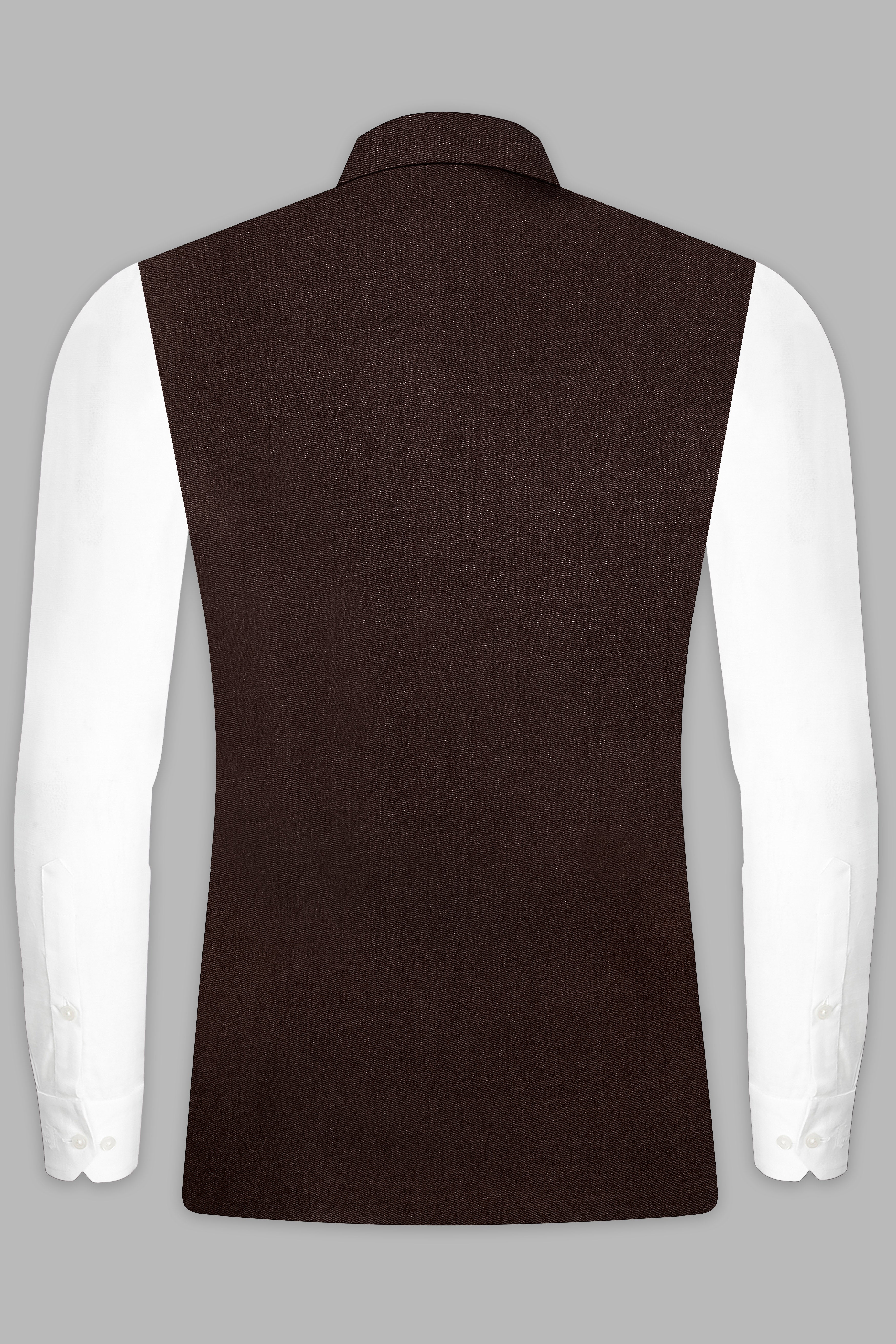 Espresso-Hickory Brown Solid Wool Rich Slight Stretch Nehru Jacket