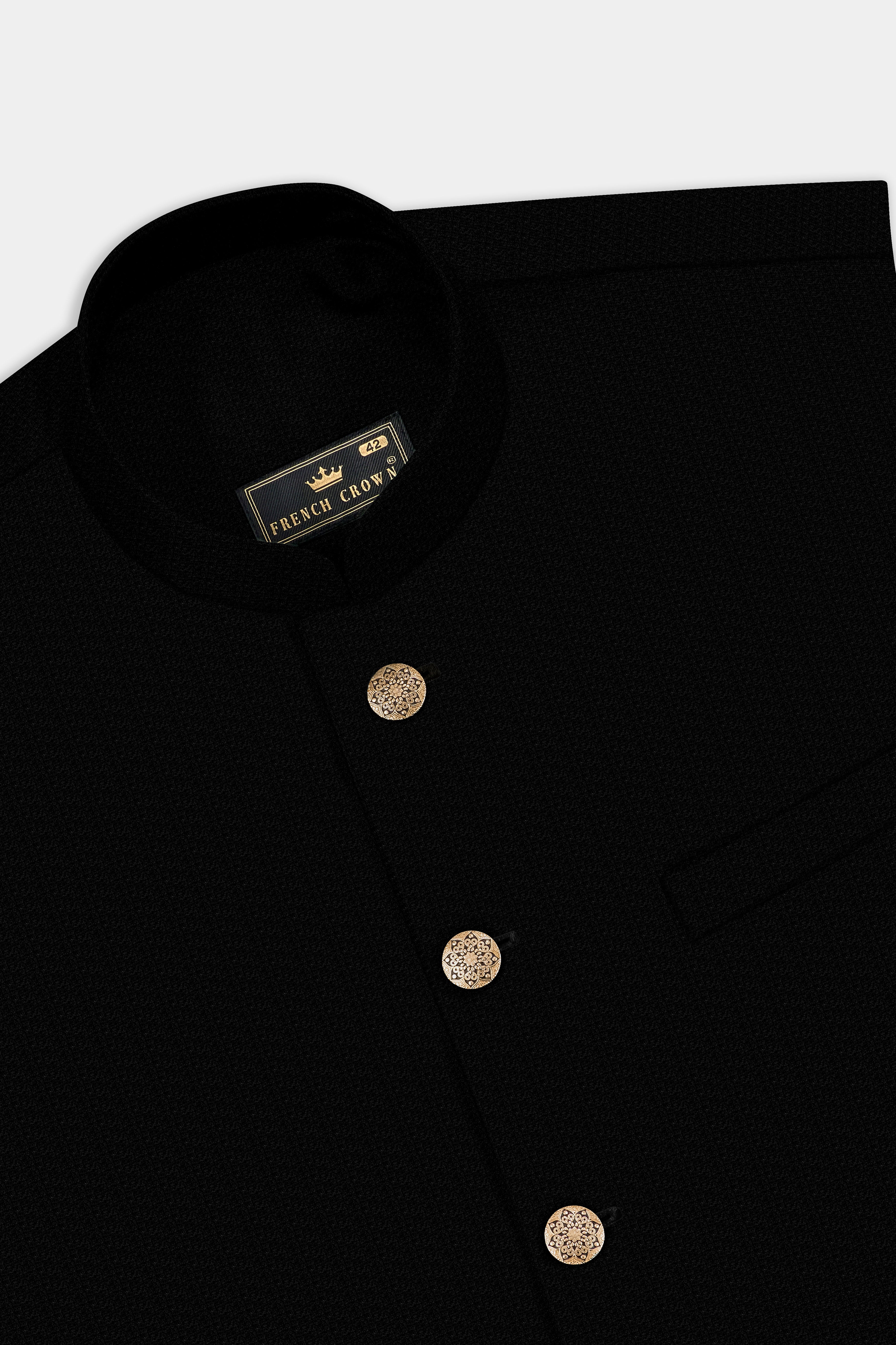 Noir-Jade Black Textured Wool Rich Nehru Jacket