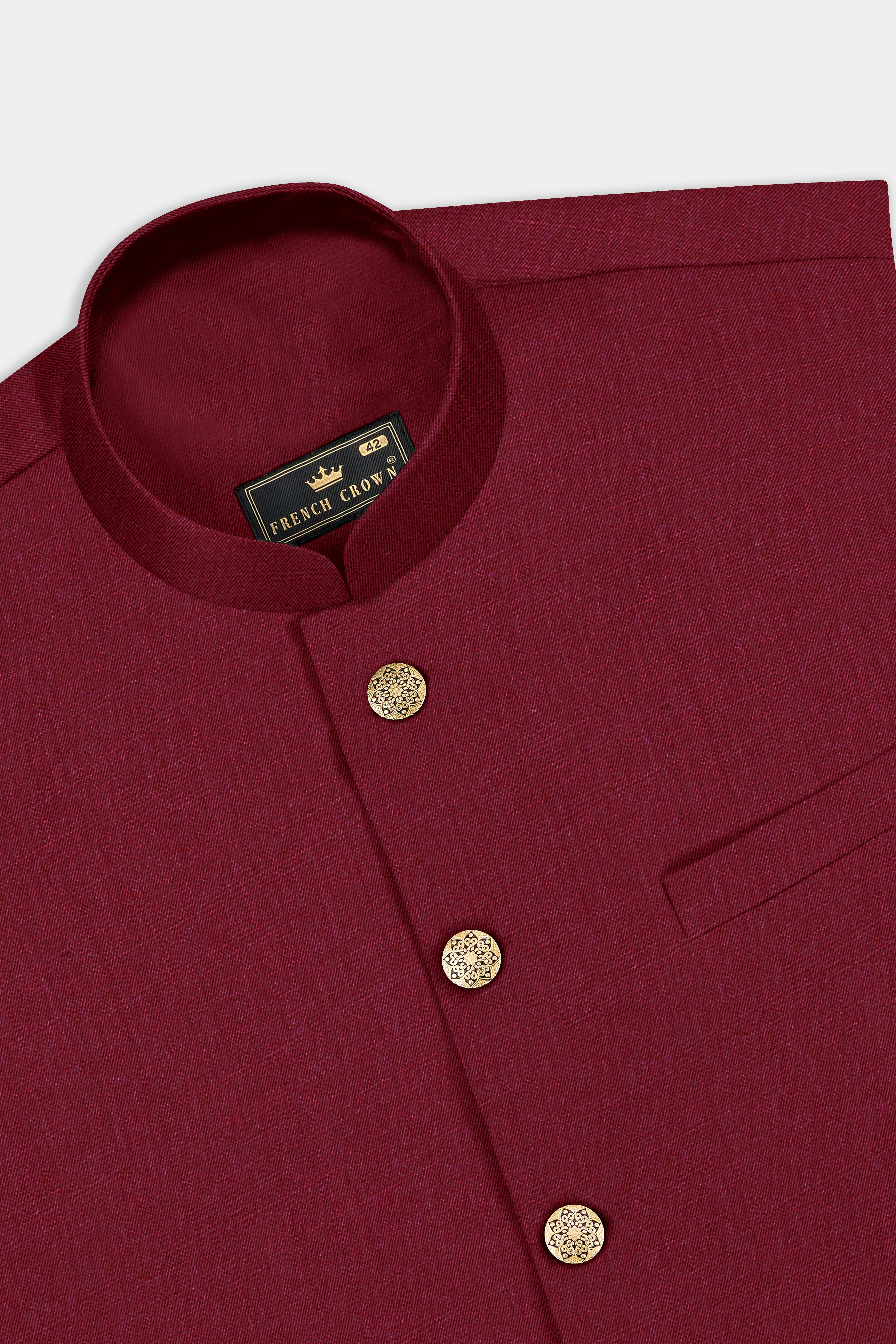 CrimsonAce-Cherry Red Solid Wool Rich Slight Stretch Nehru Jacket