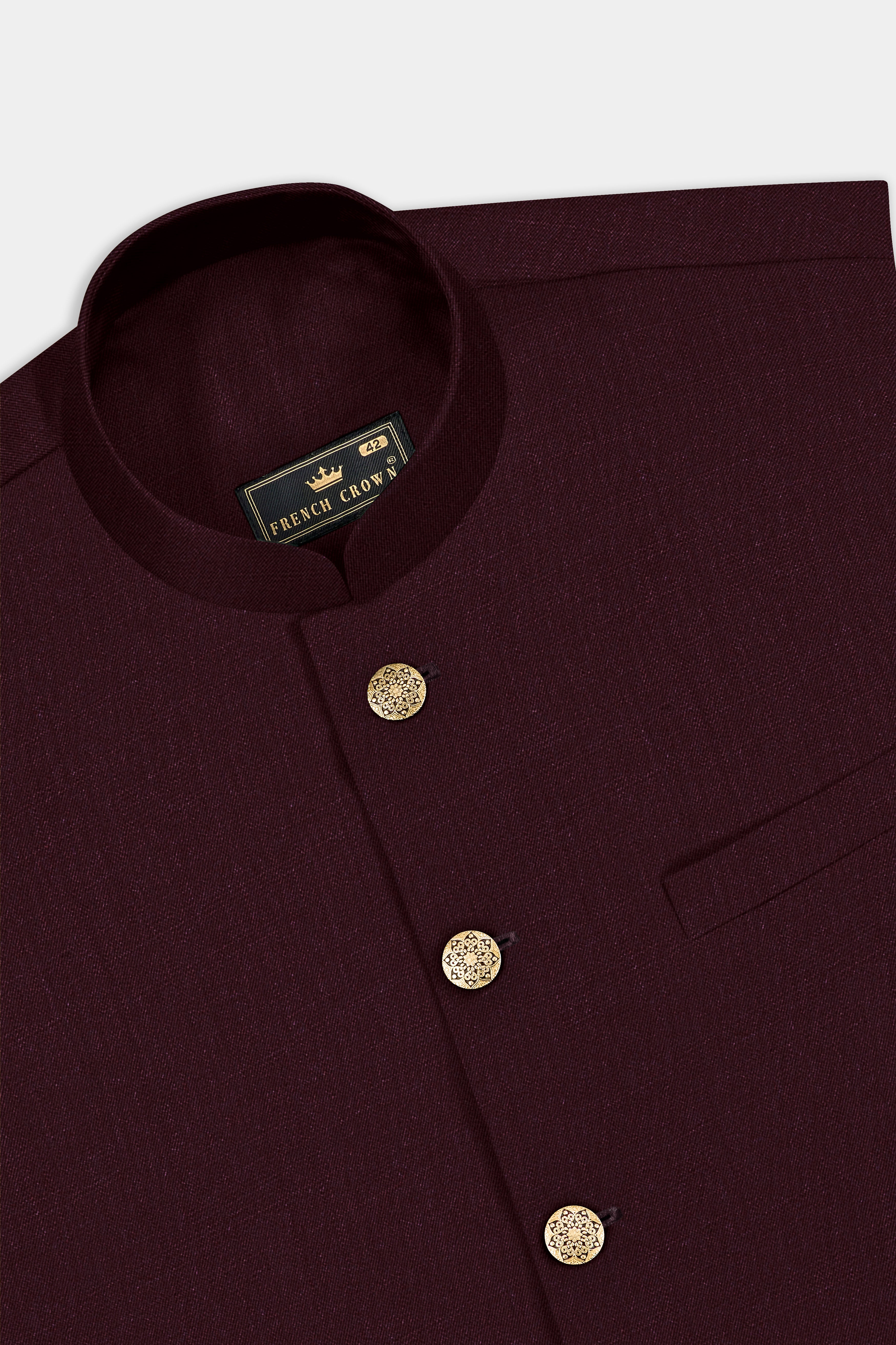 SepiaElite-Tamarind Brown Solid Wool Rich Slight Stretch Nehru Jacket