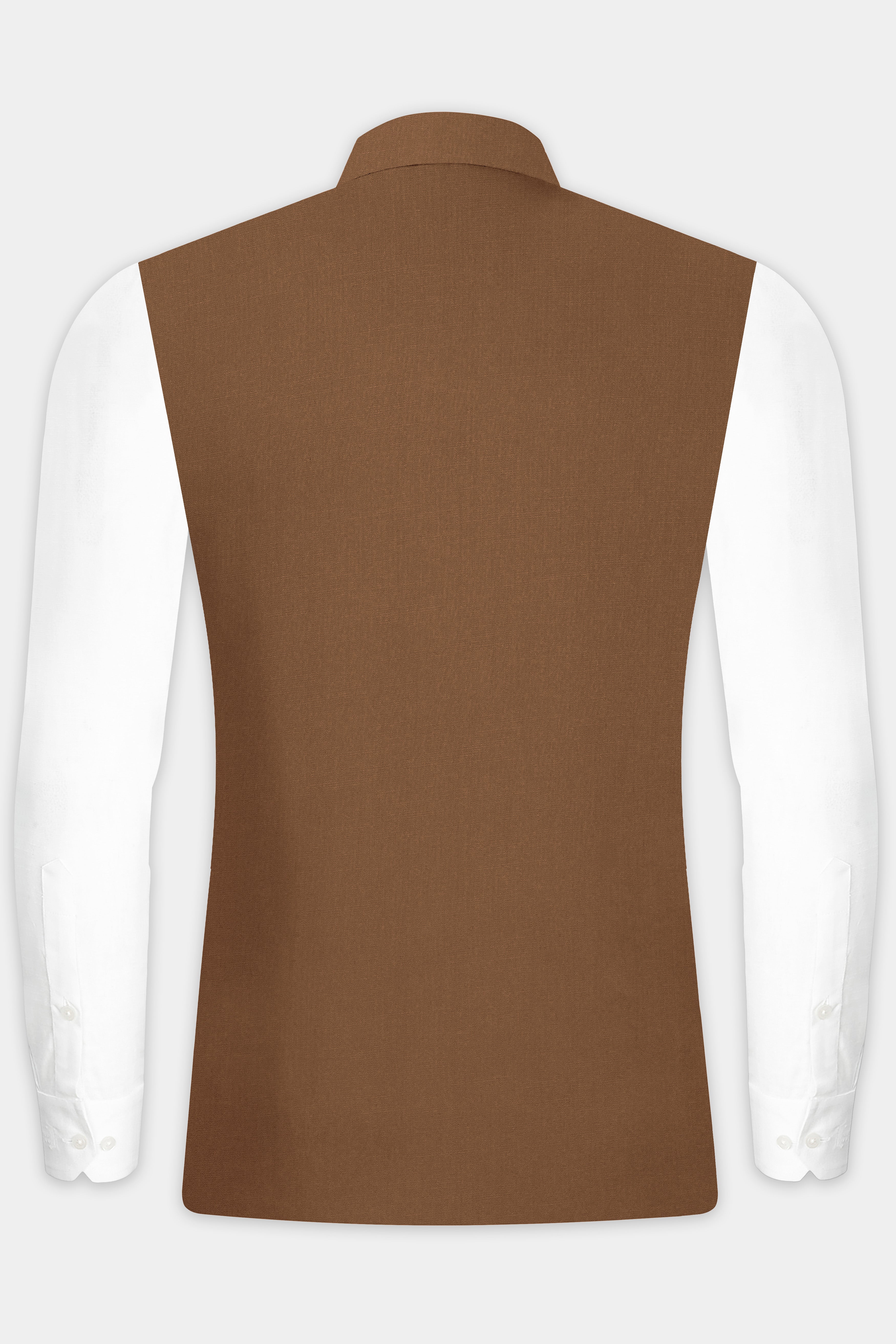 Bronze-Tawny Brown Solid Wool Rich Slight Stretch Nehru Jacket