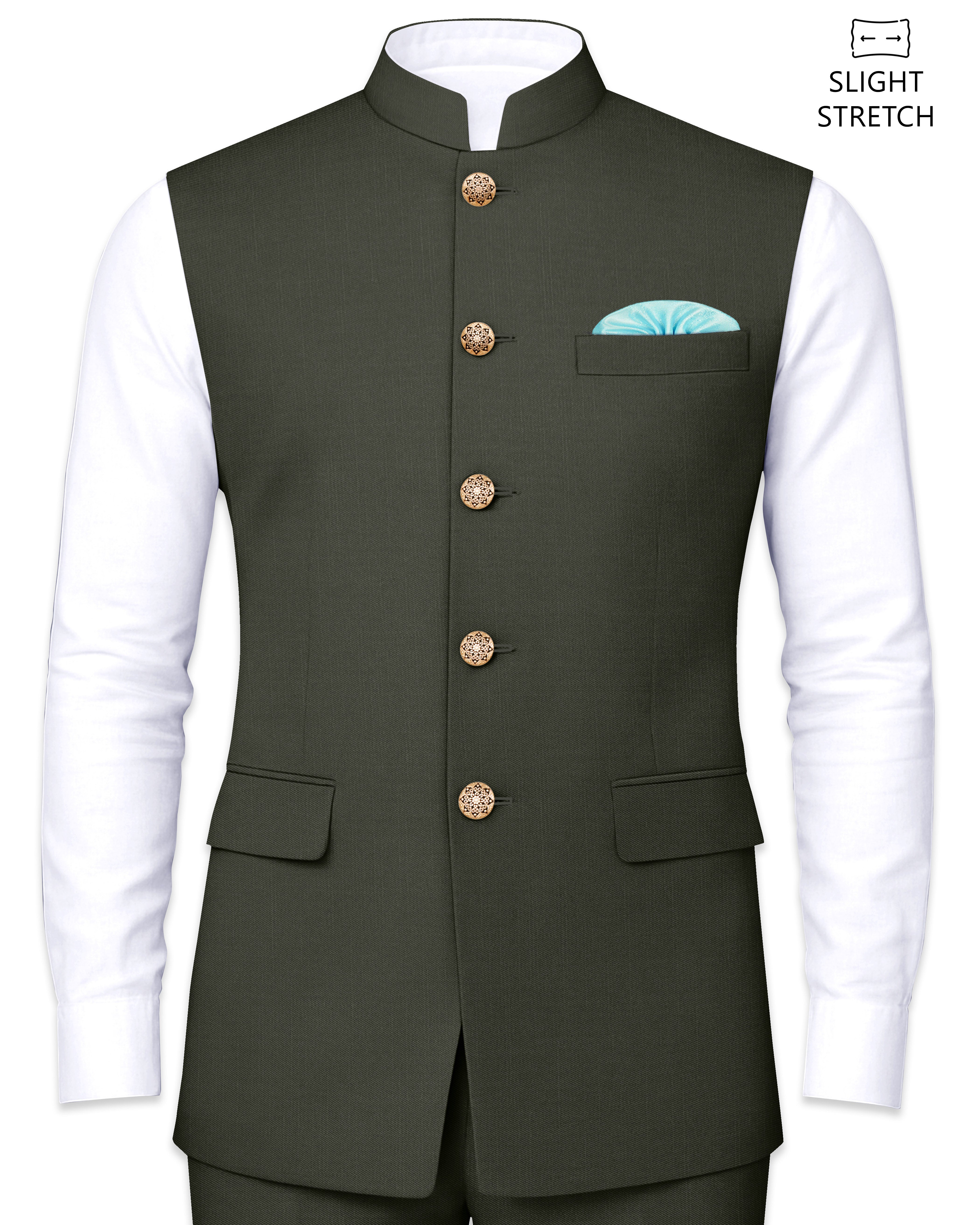 Verdant Majesty-Juniper Green Solid Premium Wool Rich Nehru Jacker
