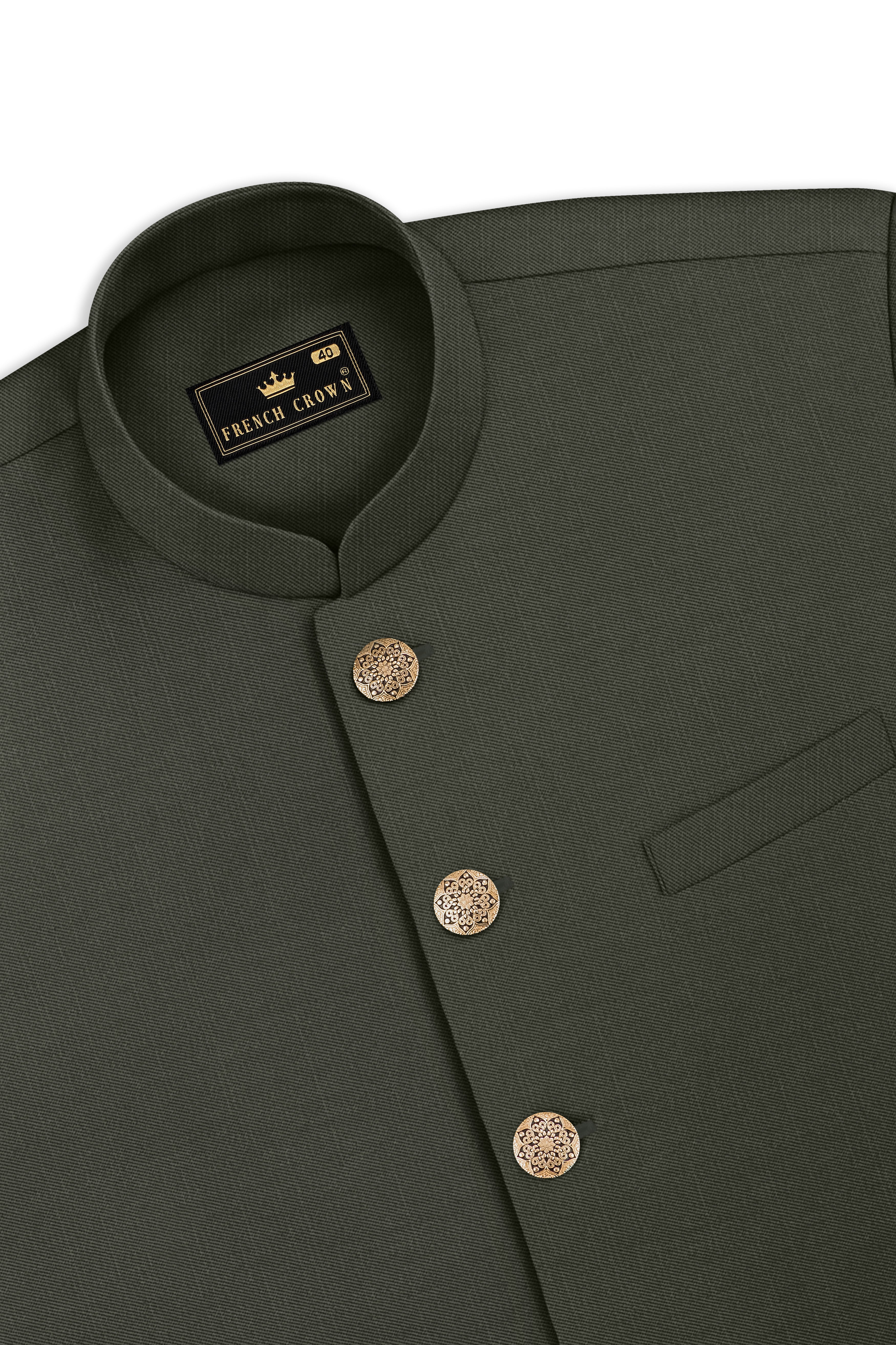 Verdant Majesty-Juniper Green Solid Premium Wool Rich Nehru Jacker