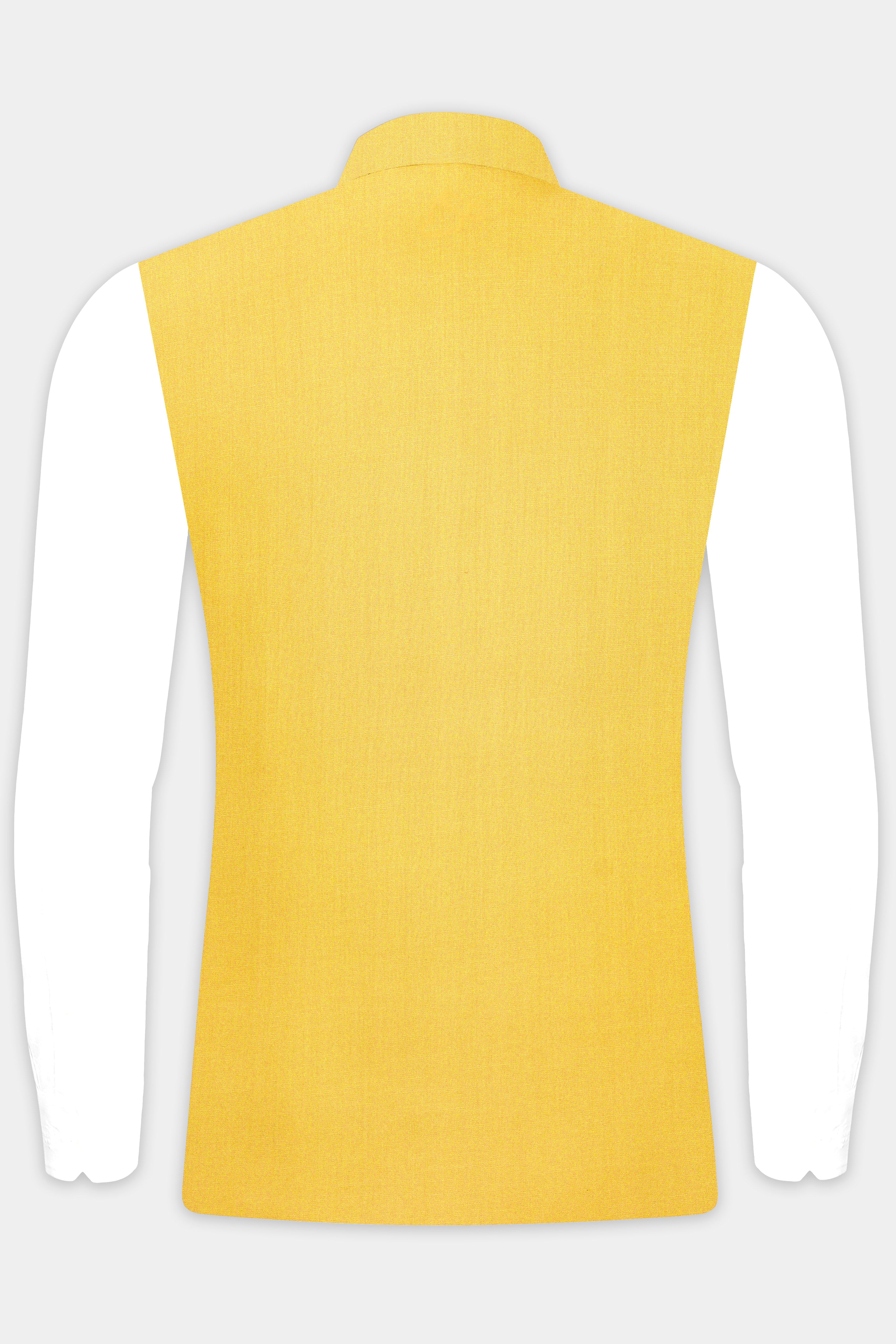 Saffron Elegance-Lemon Yellow Solid Wool Rich Slight Stretch Nehru Jacket