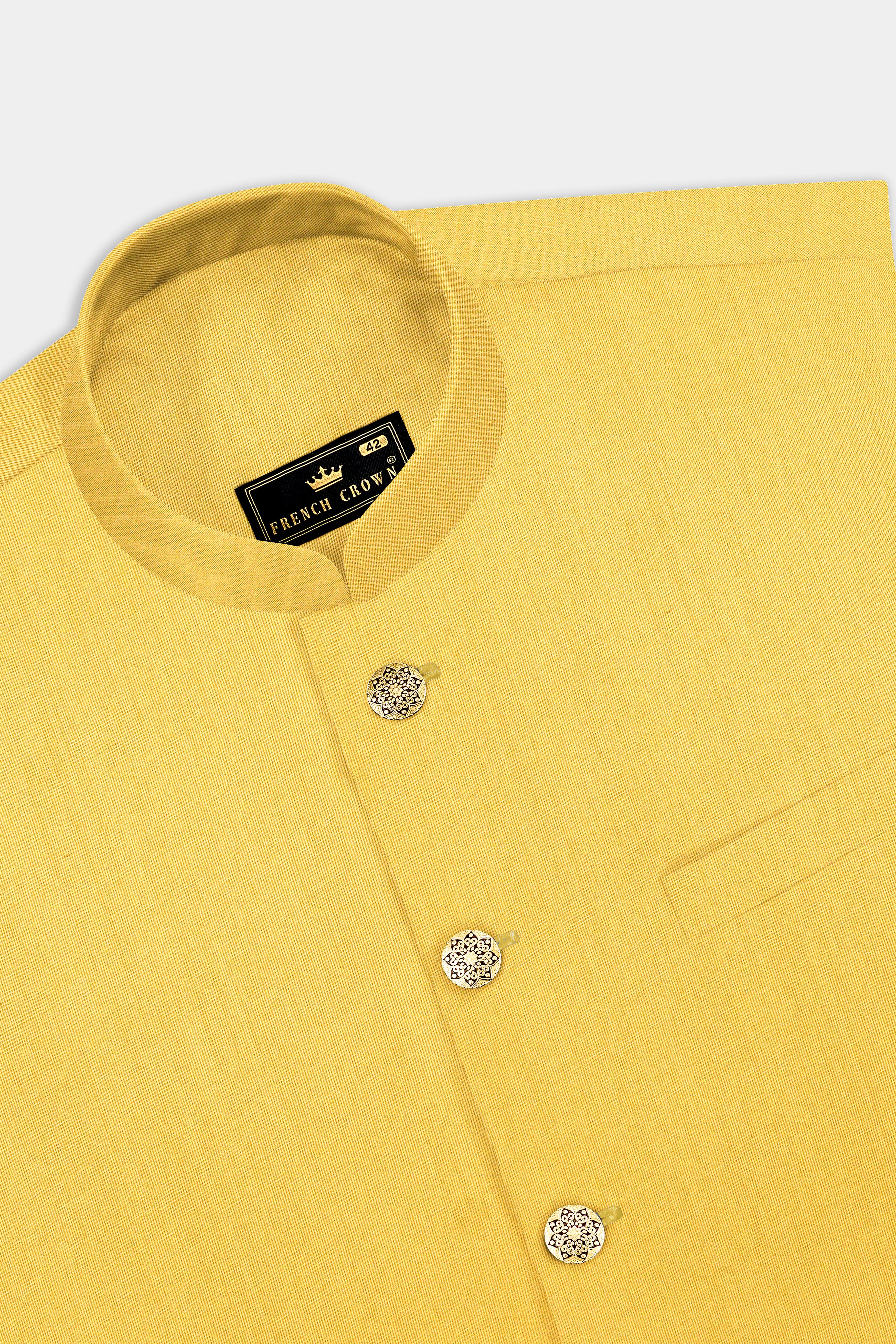 Saffron Elegance-Lemon Yellow Solid Wool Rich Slight Stretch Nehru Jacket