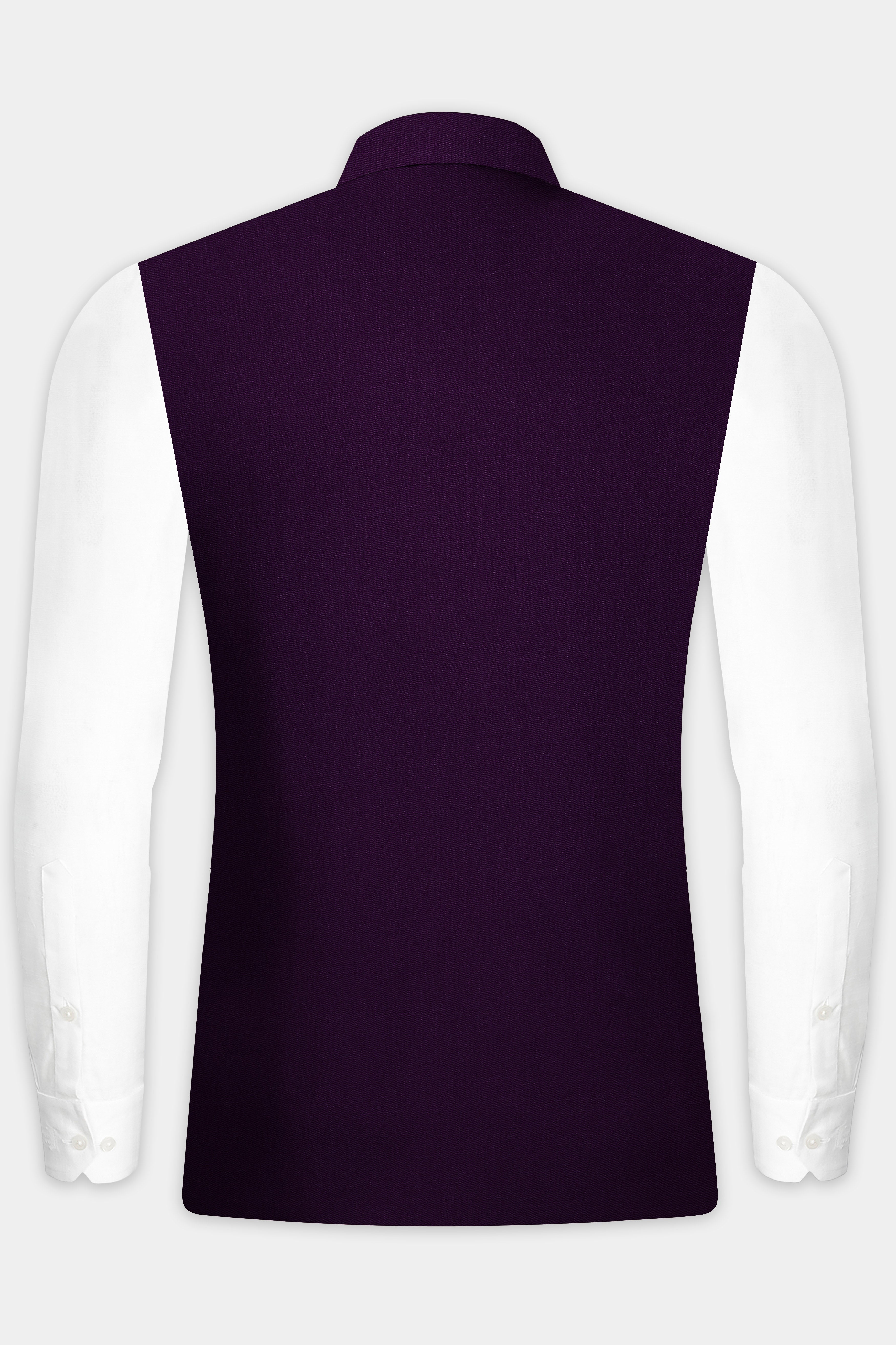 Regal Plum-Eggplant Purple Solid Wool Rich Slight Stretch Nehru Jacket