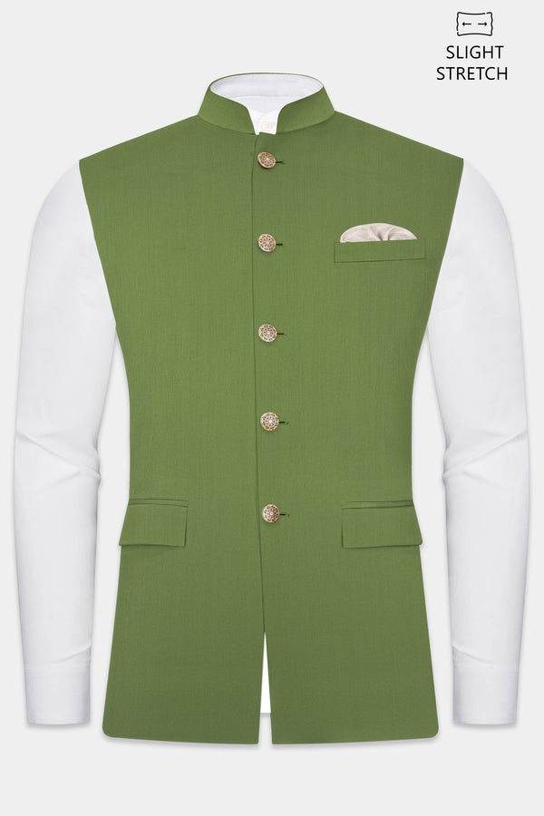 Sage Regal-Dingley Green Solid Wool Rich Slight Stretch Nehru Jacket