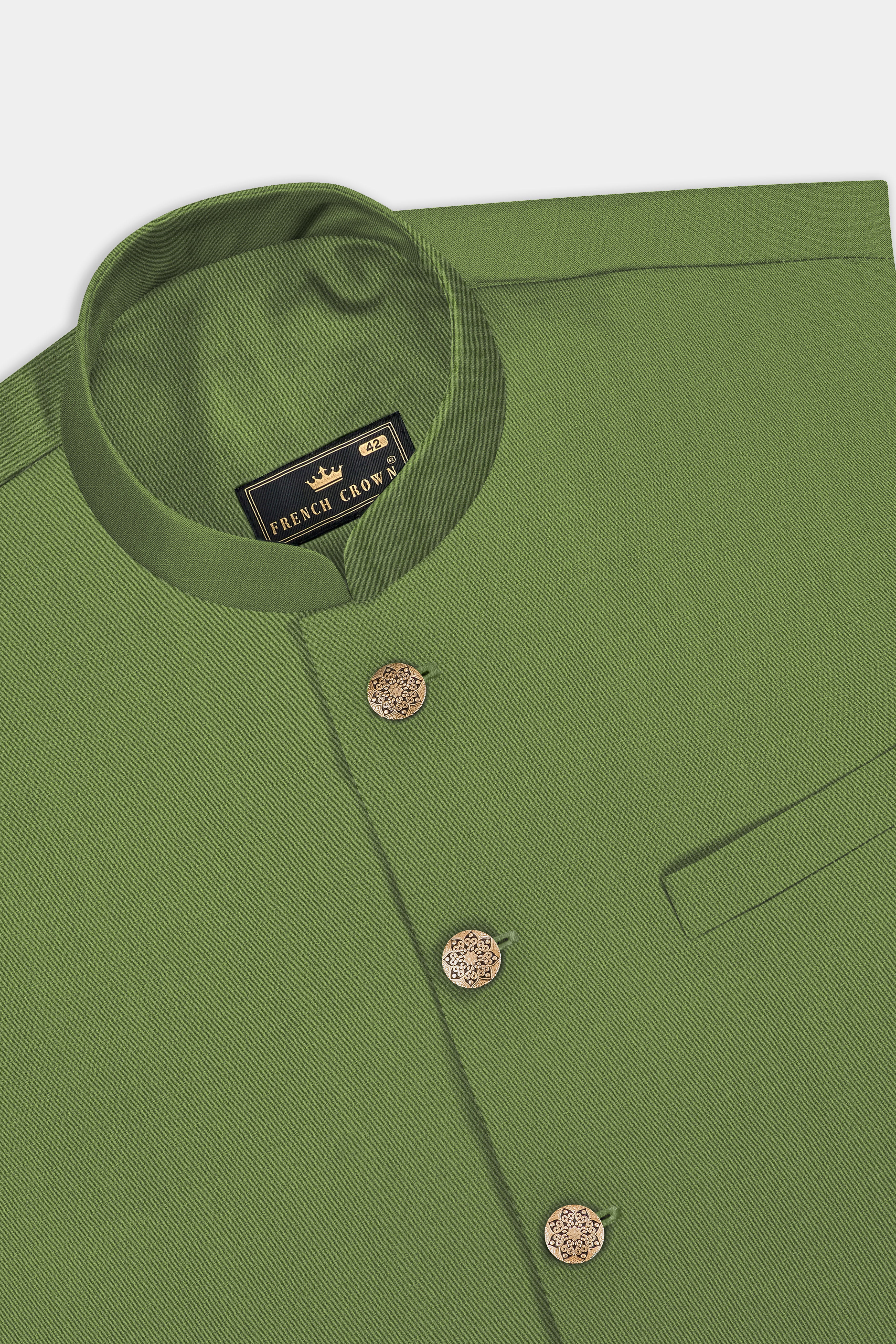 Sage Regal-Dingley Green Solid Wool Rich Stretchable Nehru Jacket