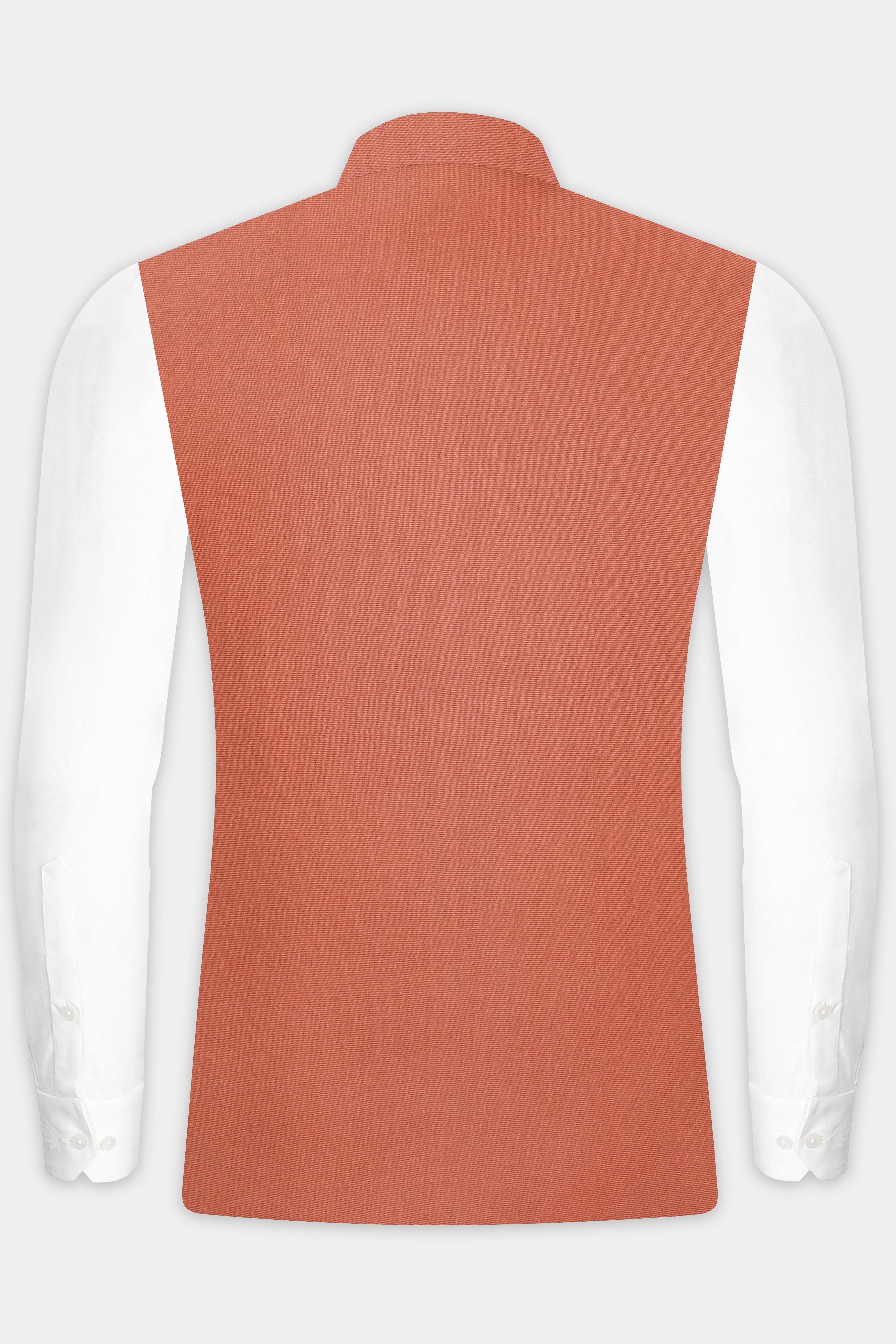 Spiced Sunset-Salmon Orange Solid Wool Rich Slight Stretch Nehru Jacket