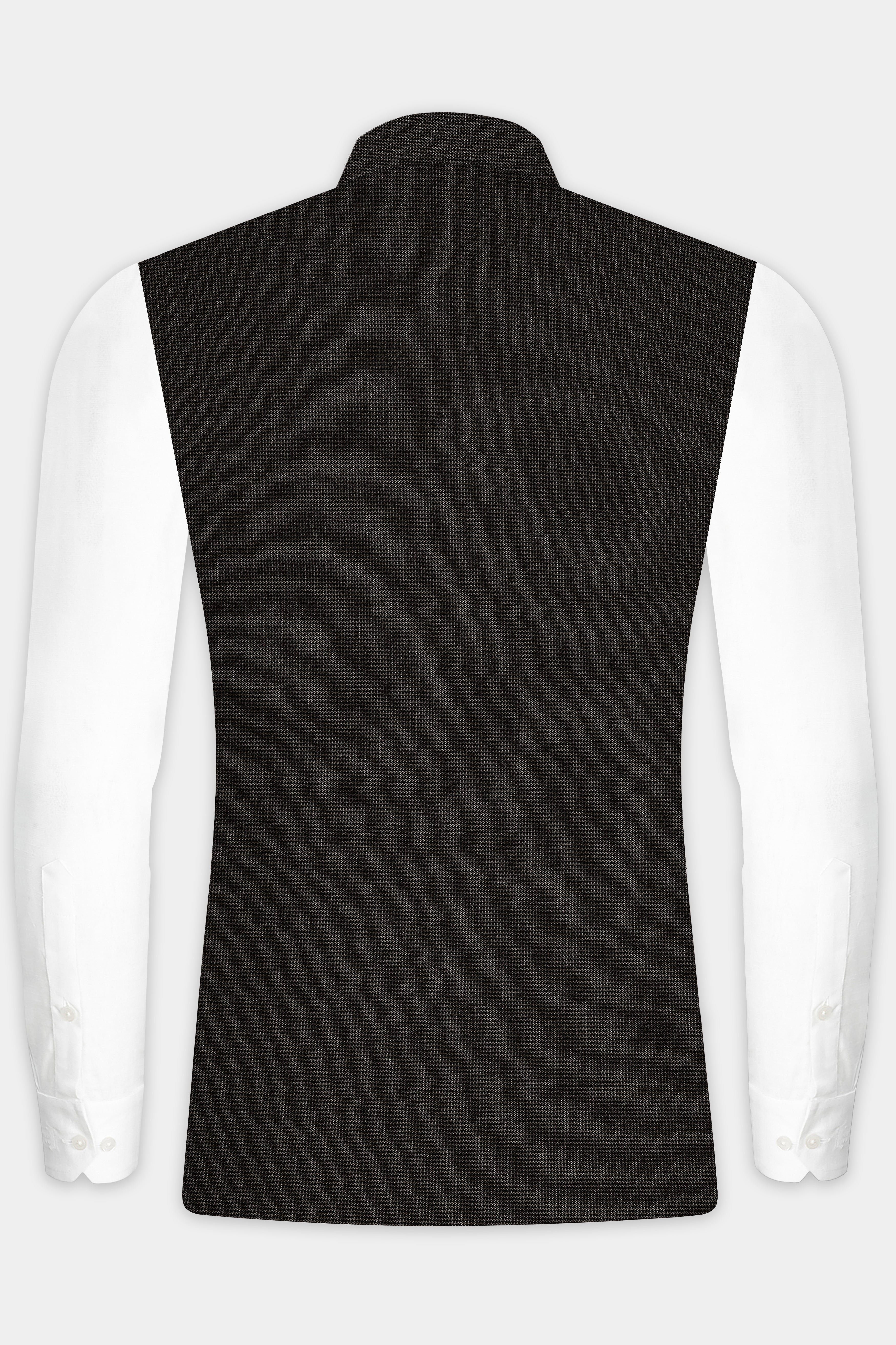 Granite Grid-Piano Gray houndstooth Textured Wool Rich Nehru Jacket