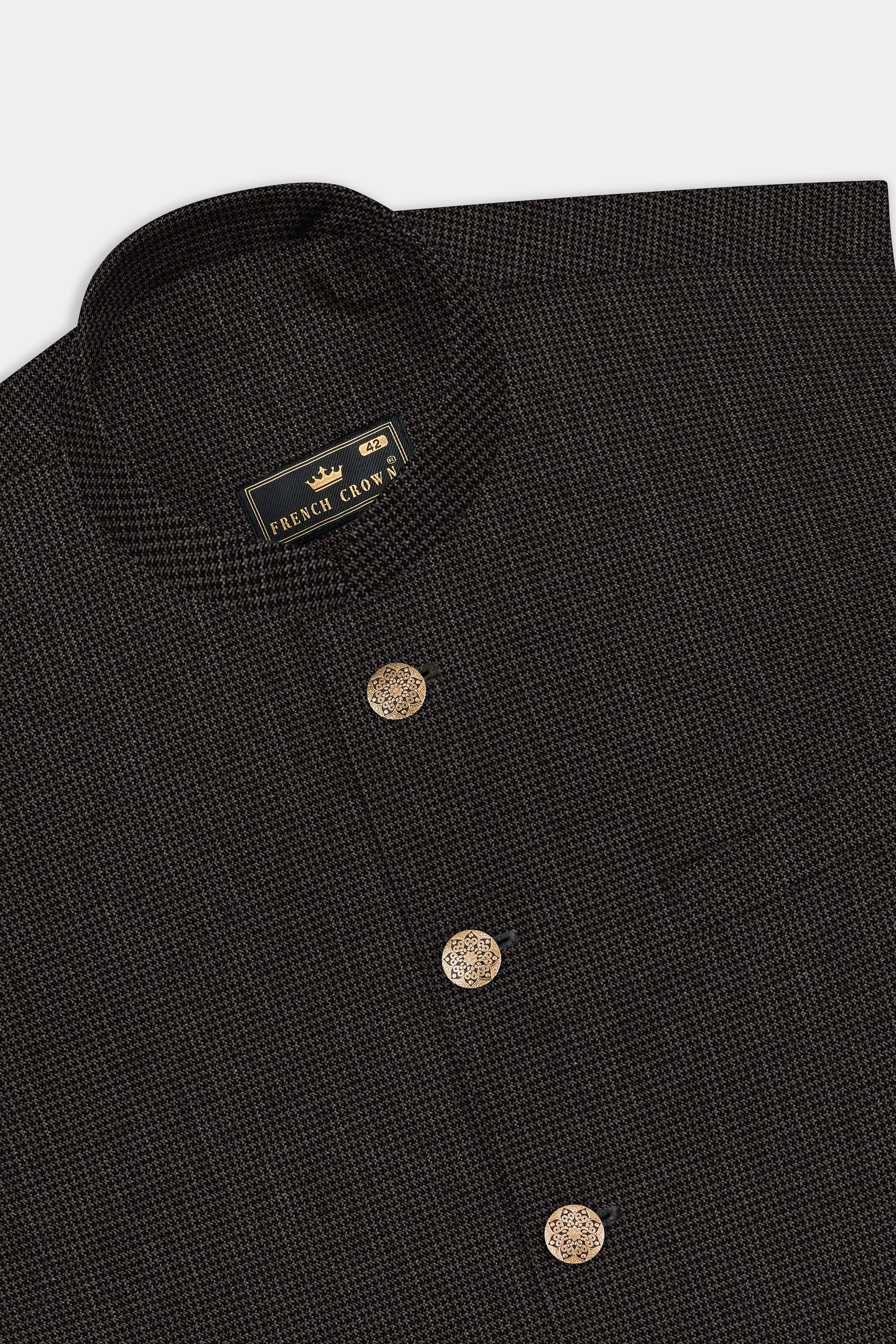 Granite Grid-Piano Gray houndstooth Textured Wool Rich Nehru Jacket