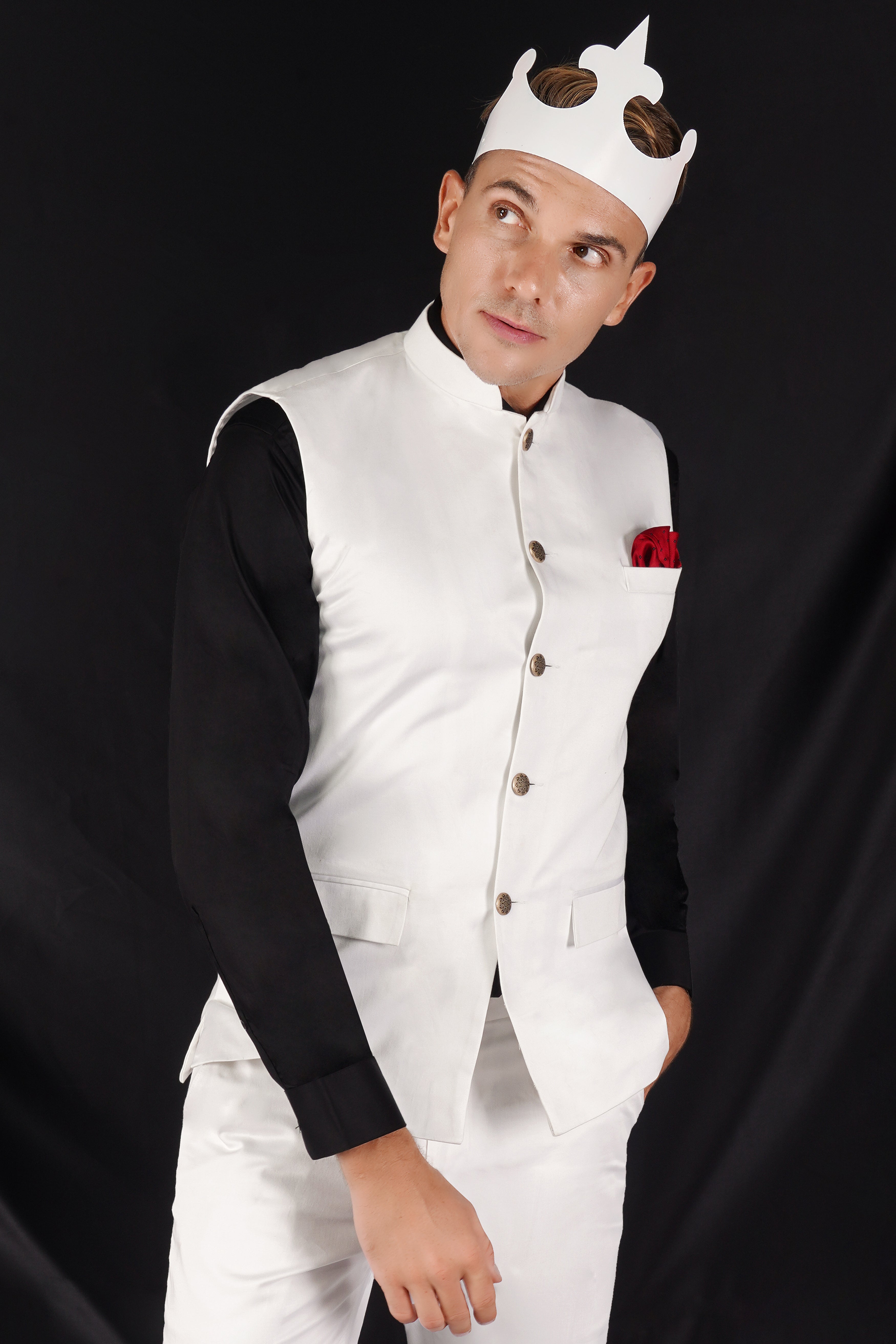 Bright White Solid Stretchable Premium Cotton Traveler Nehru Jacket