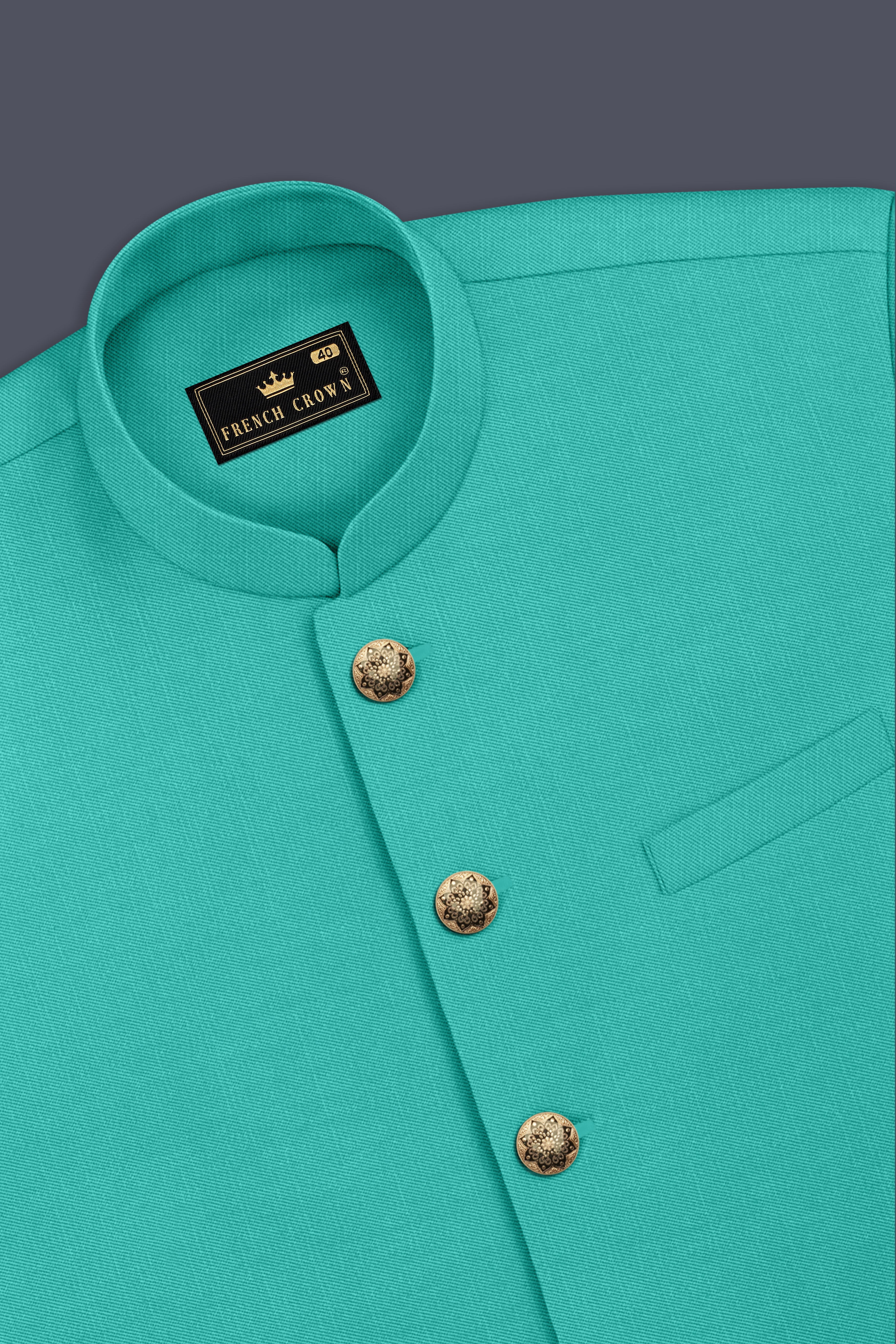 Aegir-Viking Blue Wool Rich Slight Stretch Nehru Jacket