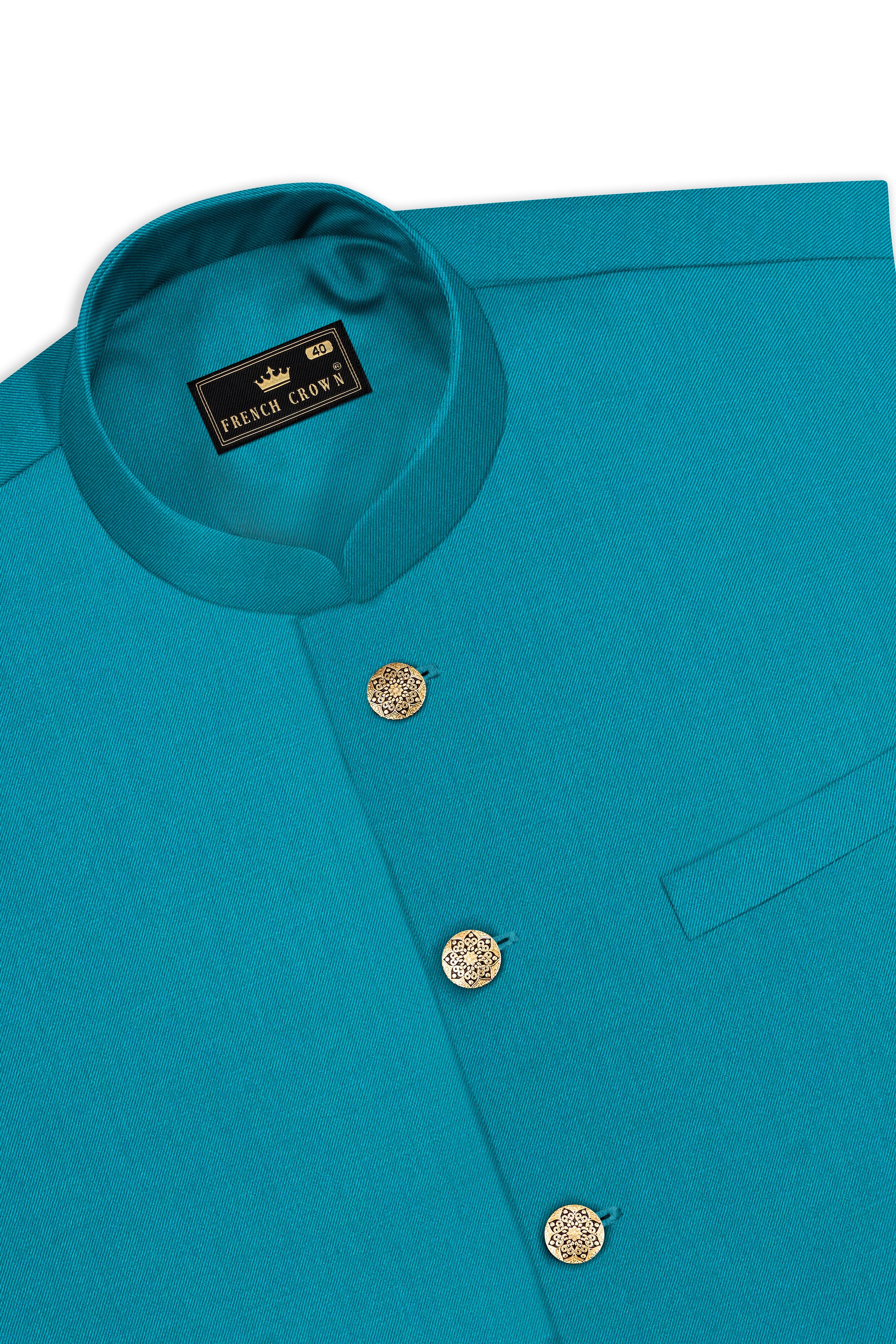Zephir-Surfie Green Wool Rich Stretchable Nehru Jacket