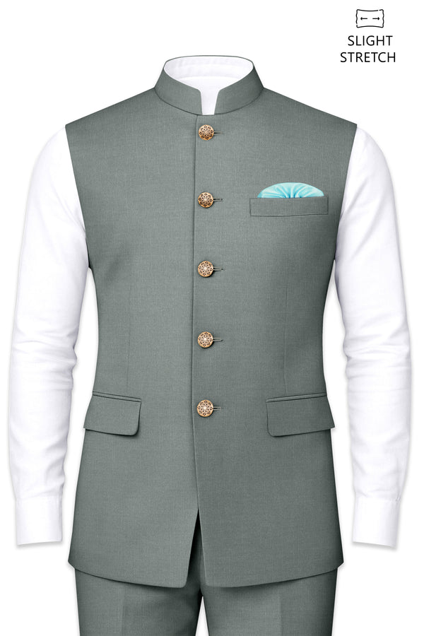 Travliam-William Green Wool Rich Wool Rich Slight Stretch Nehru Jacket