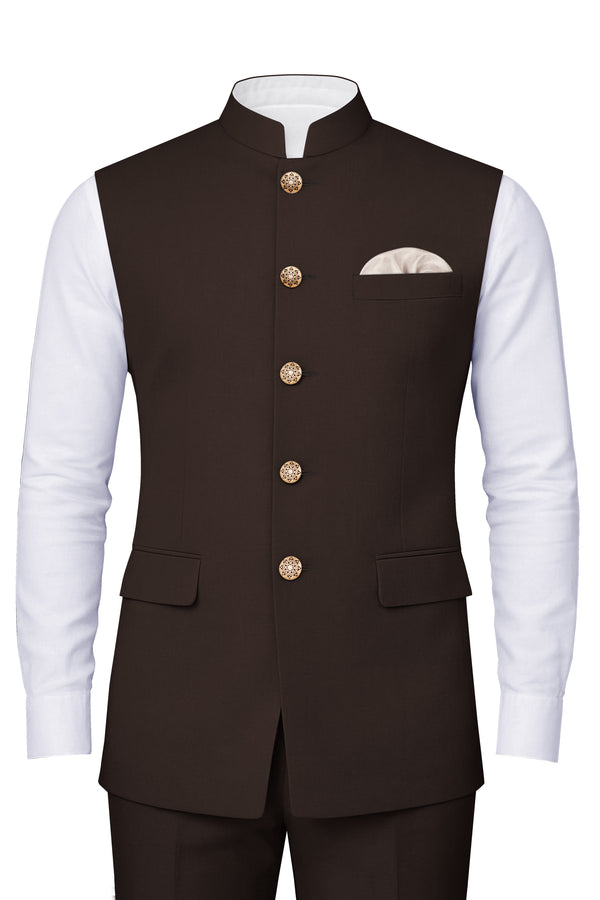 Moirayn-Eclipse Brown Wool Rich Nehru Jacket