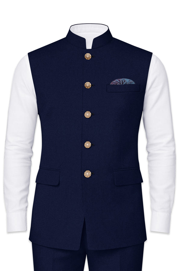 Indavor-Cinder Blue Wool Rich Nehru Jacket
